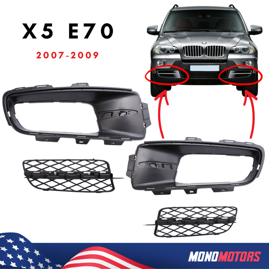 Pair Fog Light Frame for BMW X5 E70 2007 2008 2009 Front Bumper Grille Cover