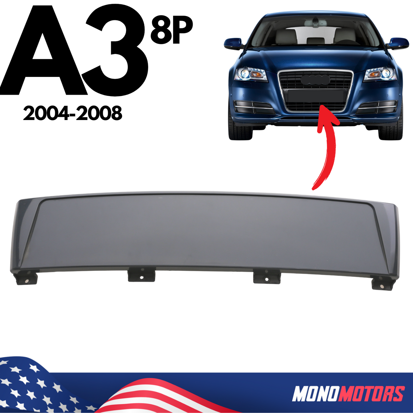 Audi A3 8p Front Bumper Number Plate Backing Gray Color 8P4807285G