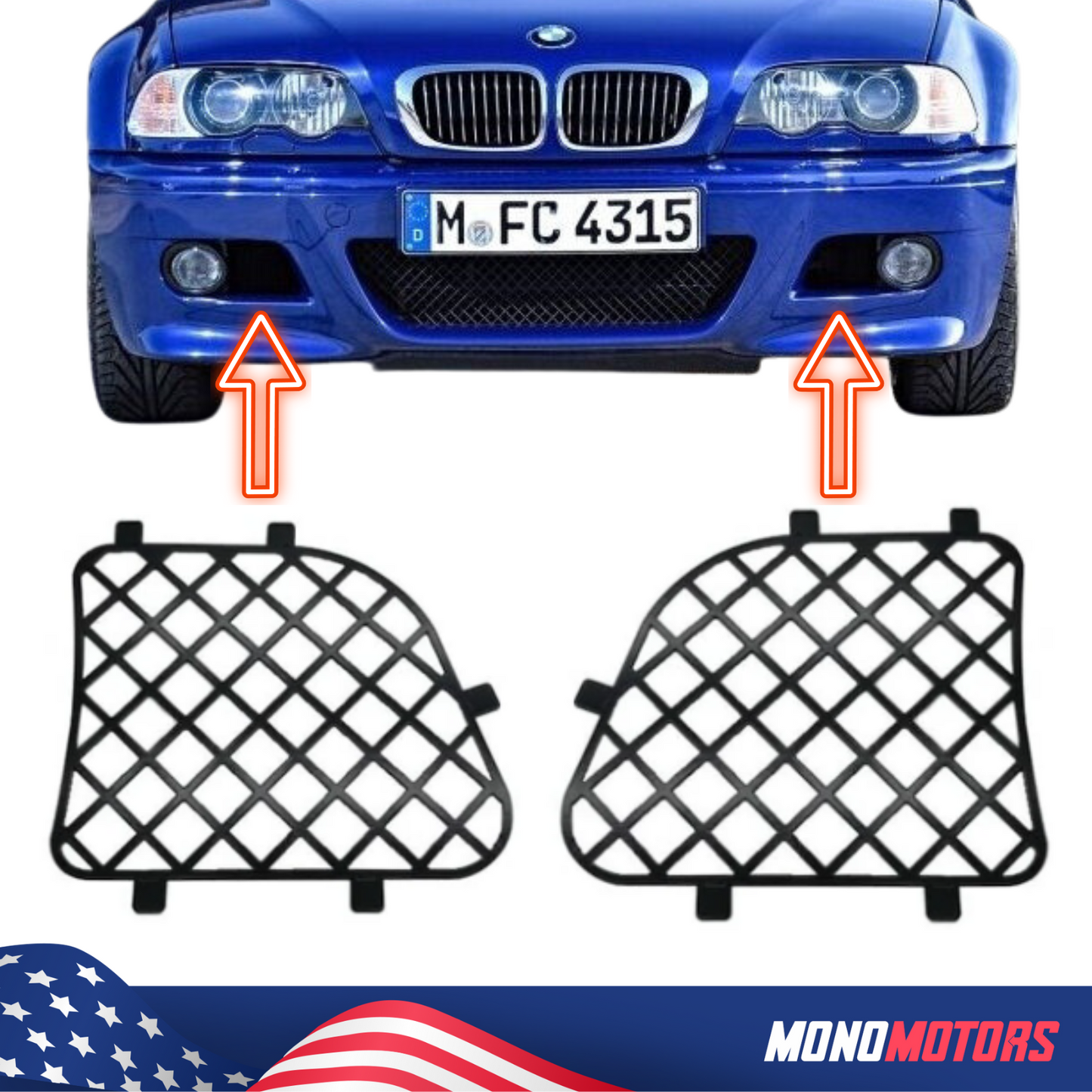 2 Pcs M3 Bumper Grille "Metal" for BMW E46 51117893331