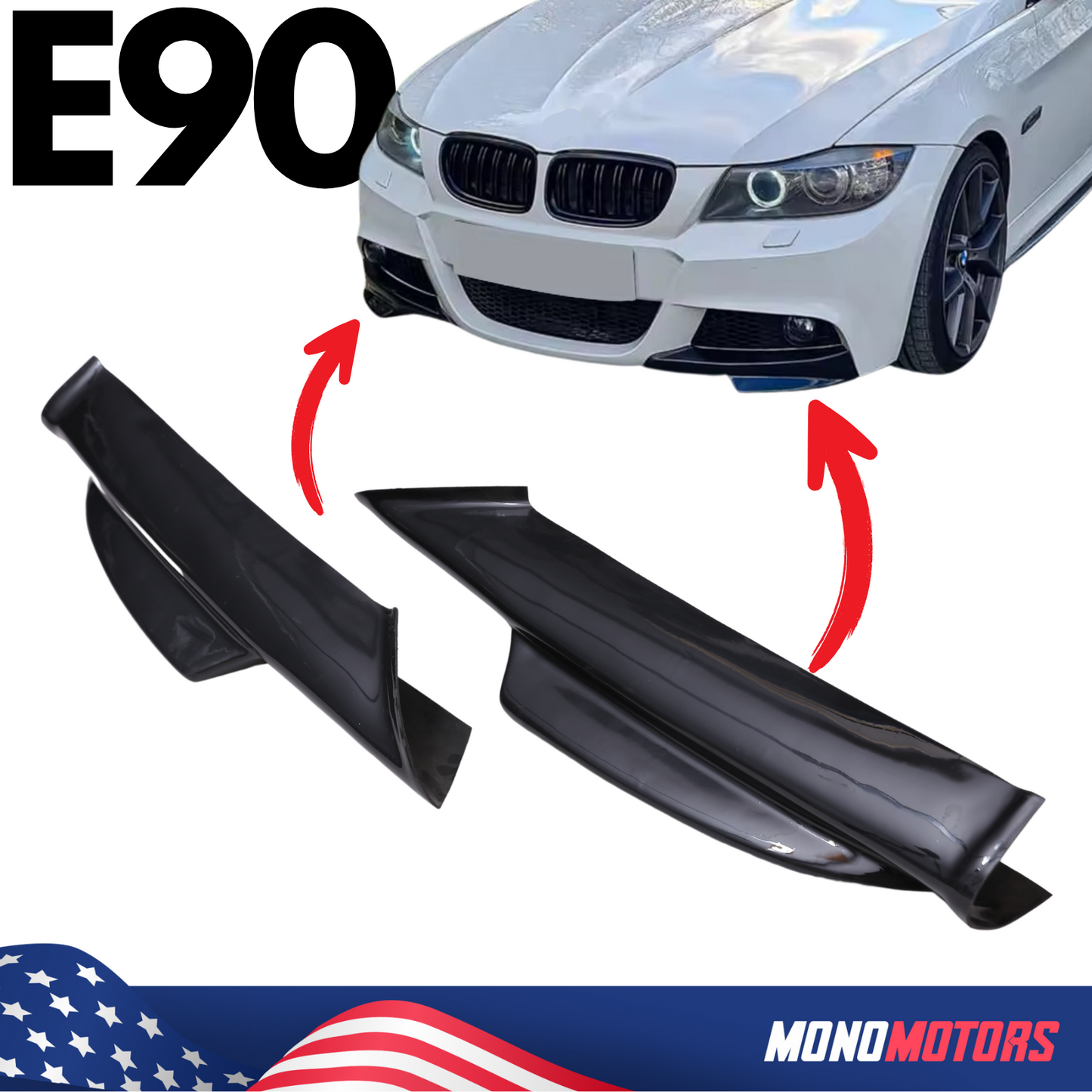 2 Side Lower Spoiler for BMW E90 3 Series M-tech Bumper Spoiler Lip Splitter Kit