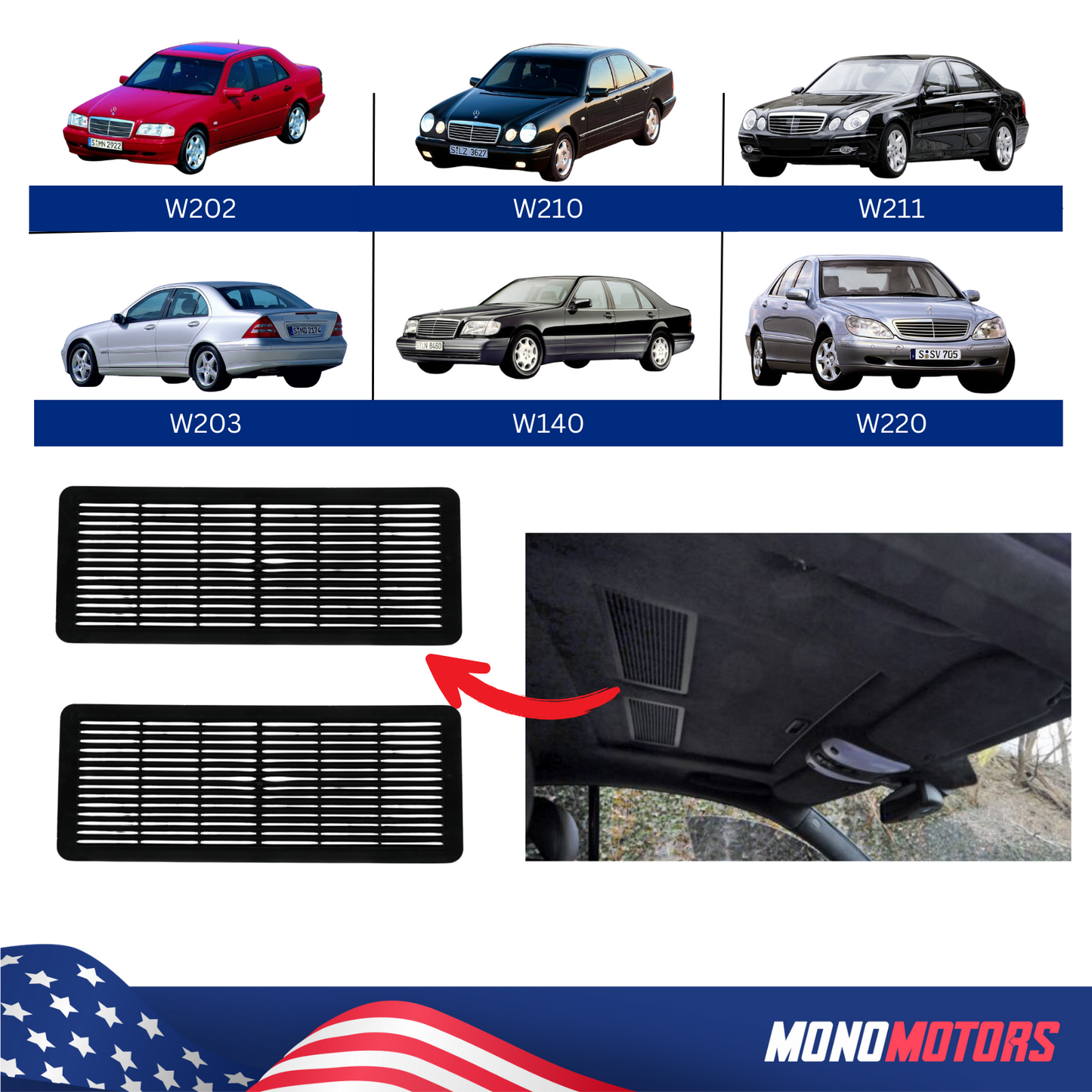 Sunroof Ceiling Grille Cover Trim for Mercedes W202 W203 W140 W210 W211 W220