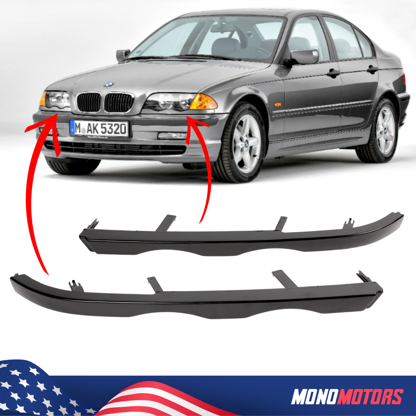 Headlight Trim Moulding Set for 1998 1999 2000 2001 BMW 3 Series E46 Sedan Wagon