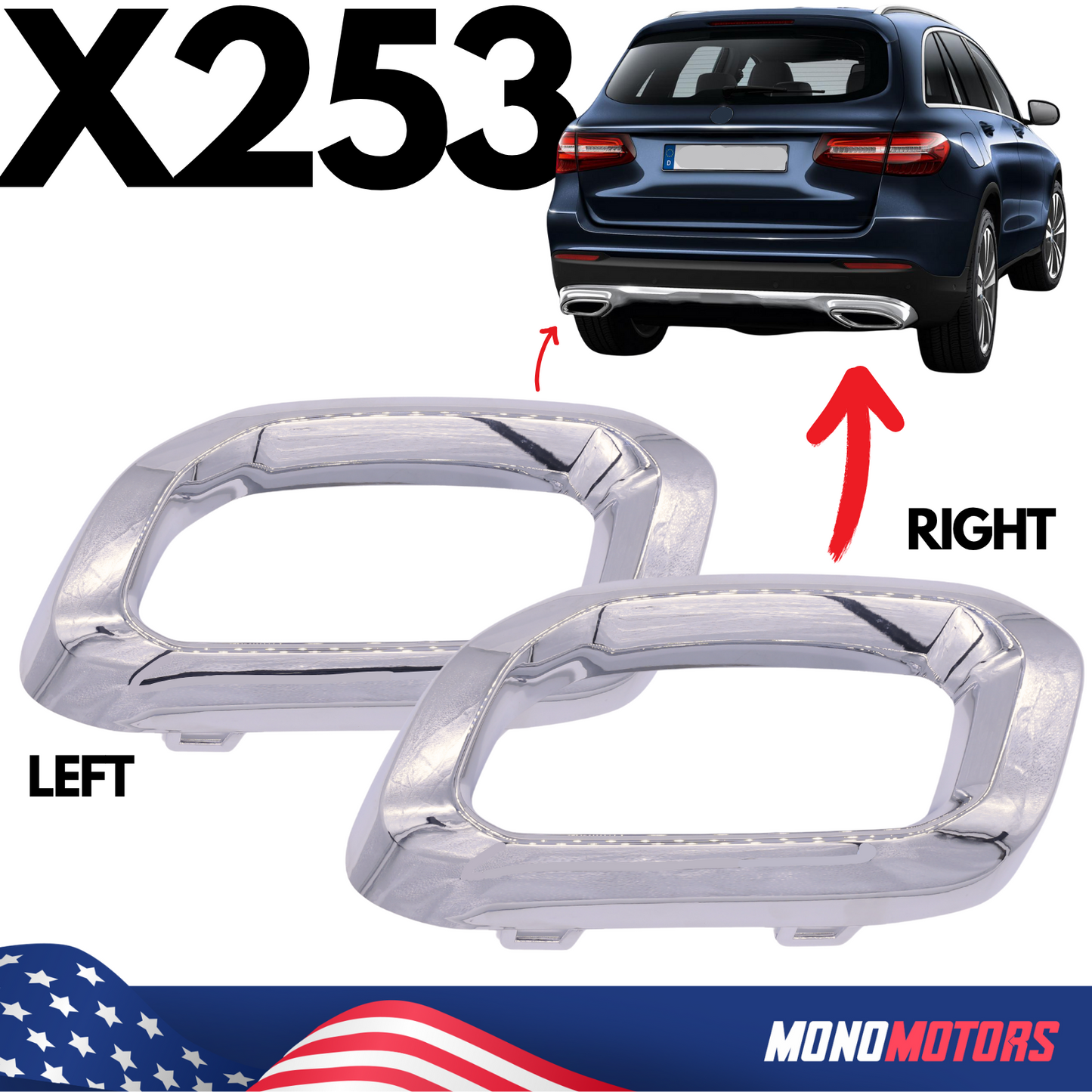 Exhaust Chrome Trim Tip Cover for Mercedes Glc X253 AMG Rear Bumper Left Right