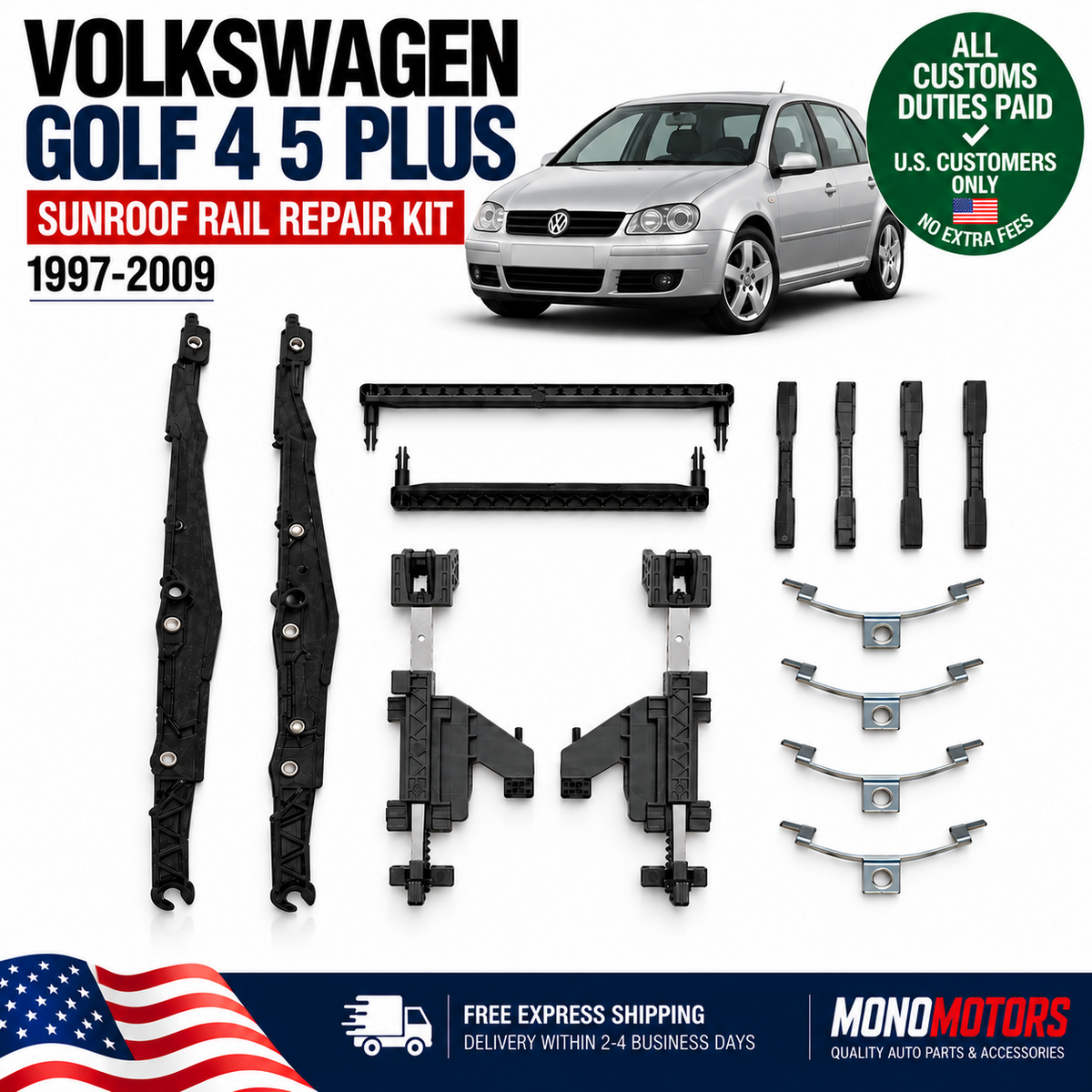 Sunroof Rail Repair Kit for VW Golf 4 5 Plus Slider Track Set 1997-2009