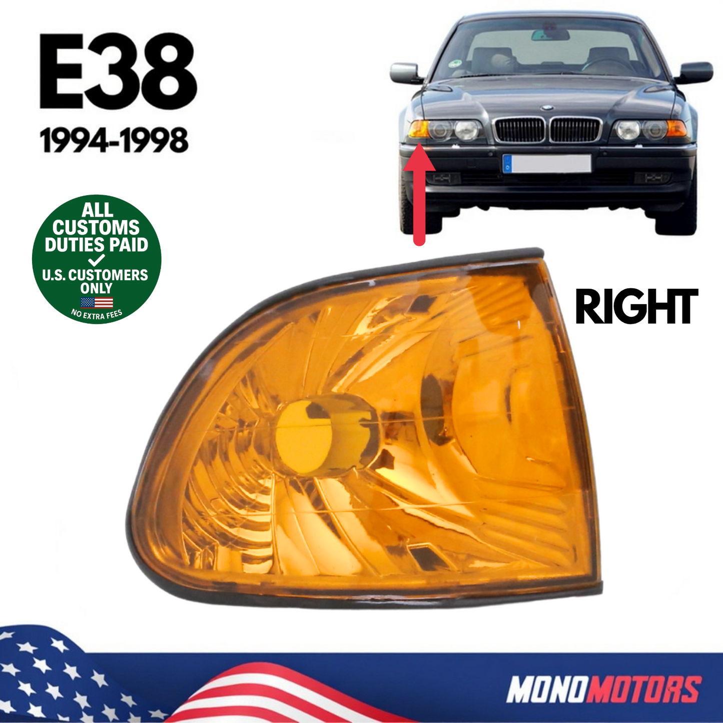 Turn Signal Right Crystal Yellow for BMW E38 1994-1998 A0381209R
