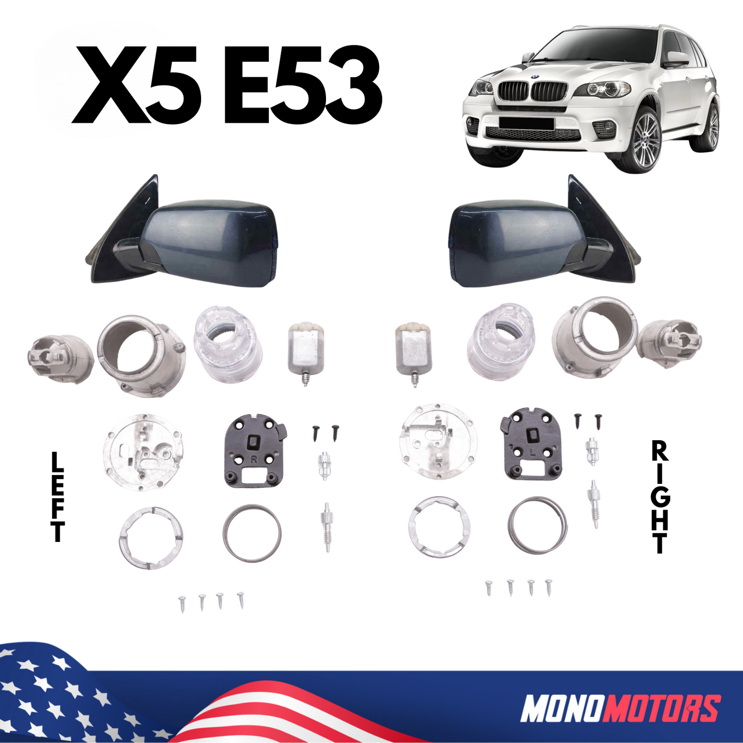 Folding Side Square Mirror Repair Kit with Motor L+r for BMW X5 E53