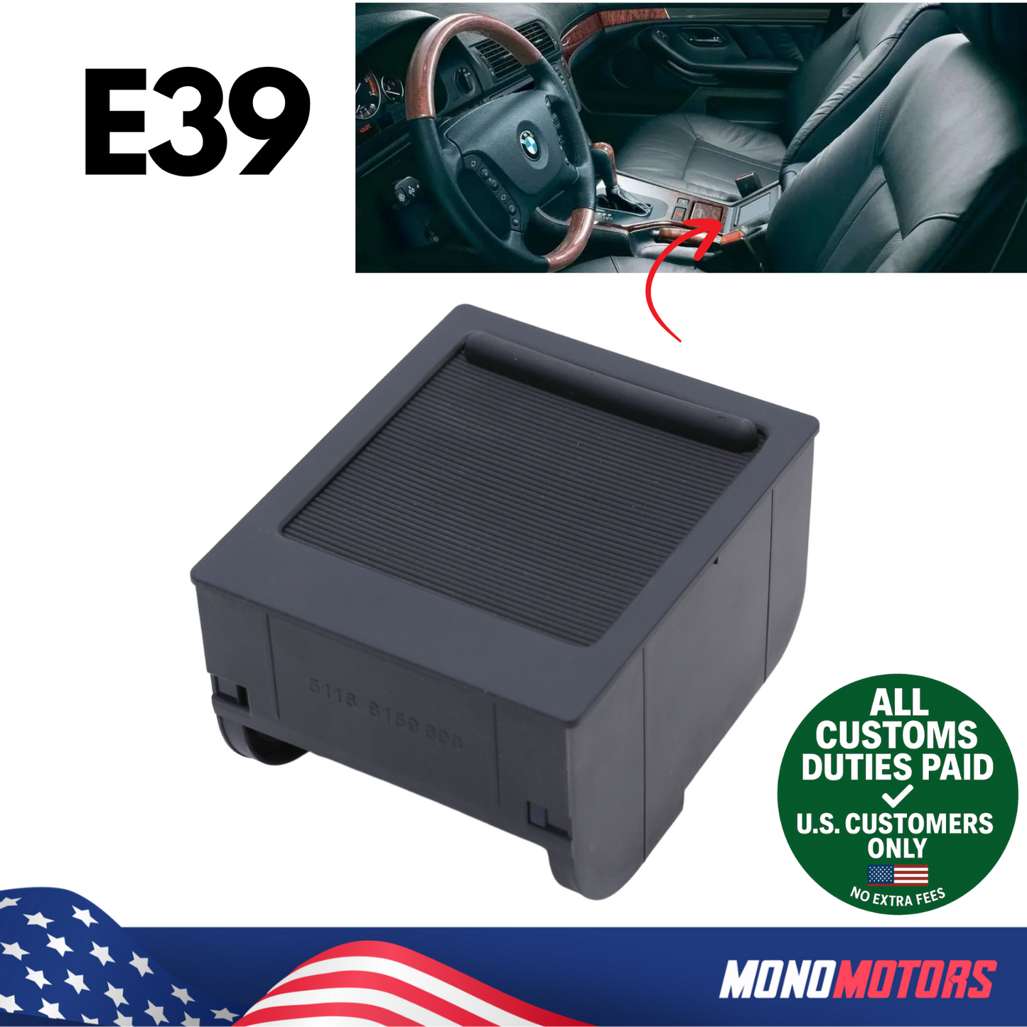 Center Console Storing Partition for BMW 5 Series E39 1995-2003 51168159698