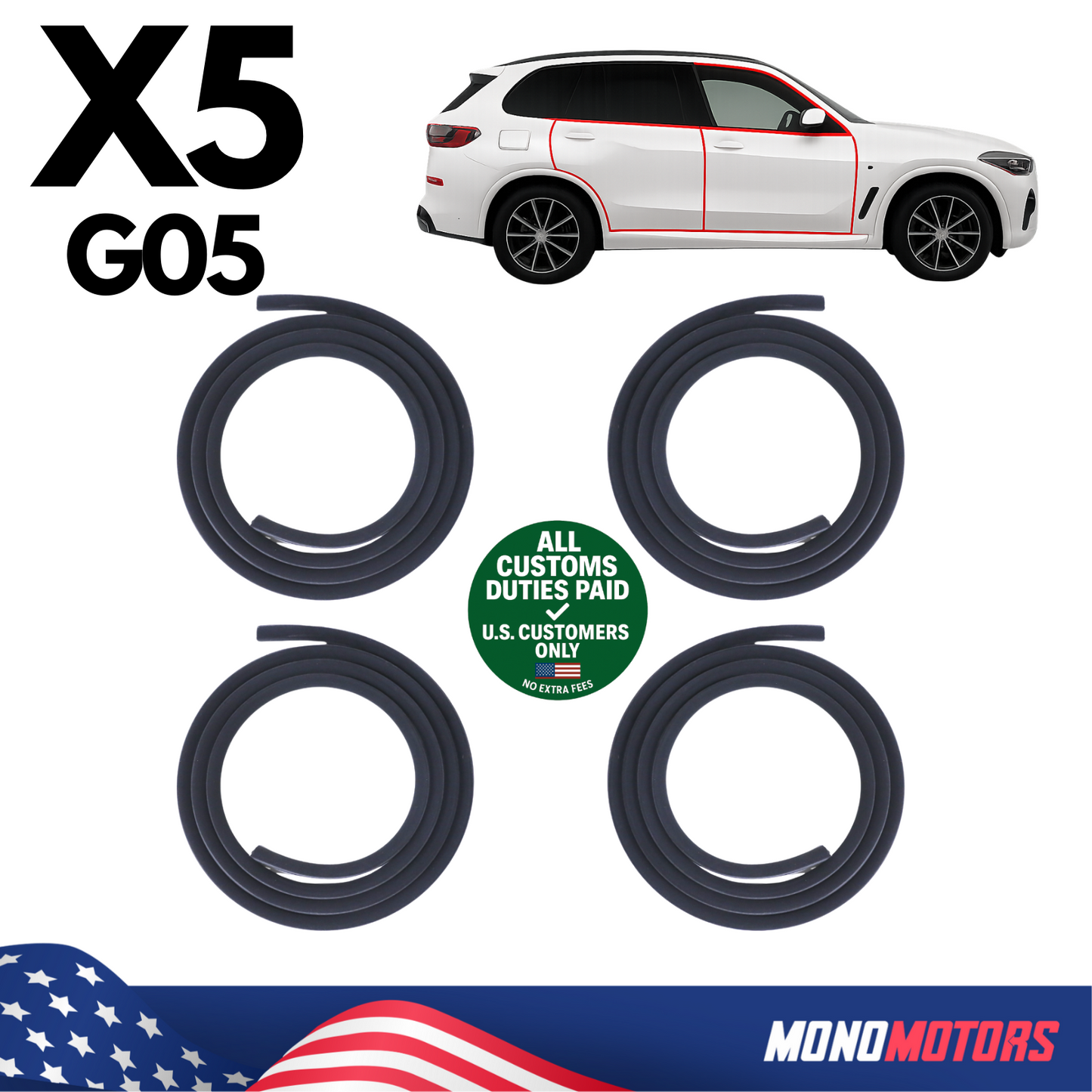 Velvet Door Seal Set Rubber 4pcs Right Left for BMW X5 G05 2018-2025