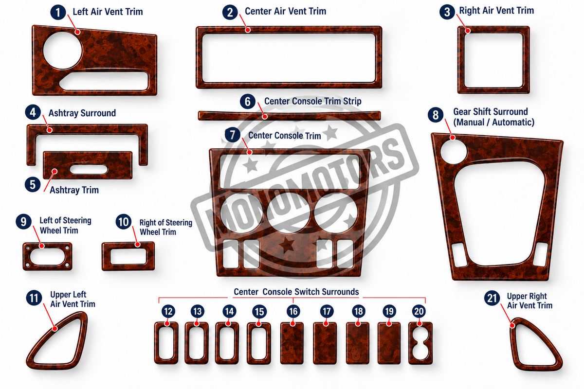 Interior Dash Trim Kit for BMW Z3 1999-2005 Mahogany Wood Look 21 Pcs