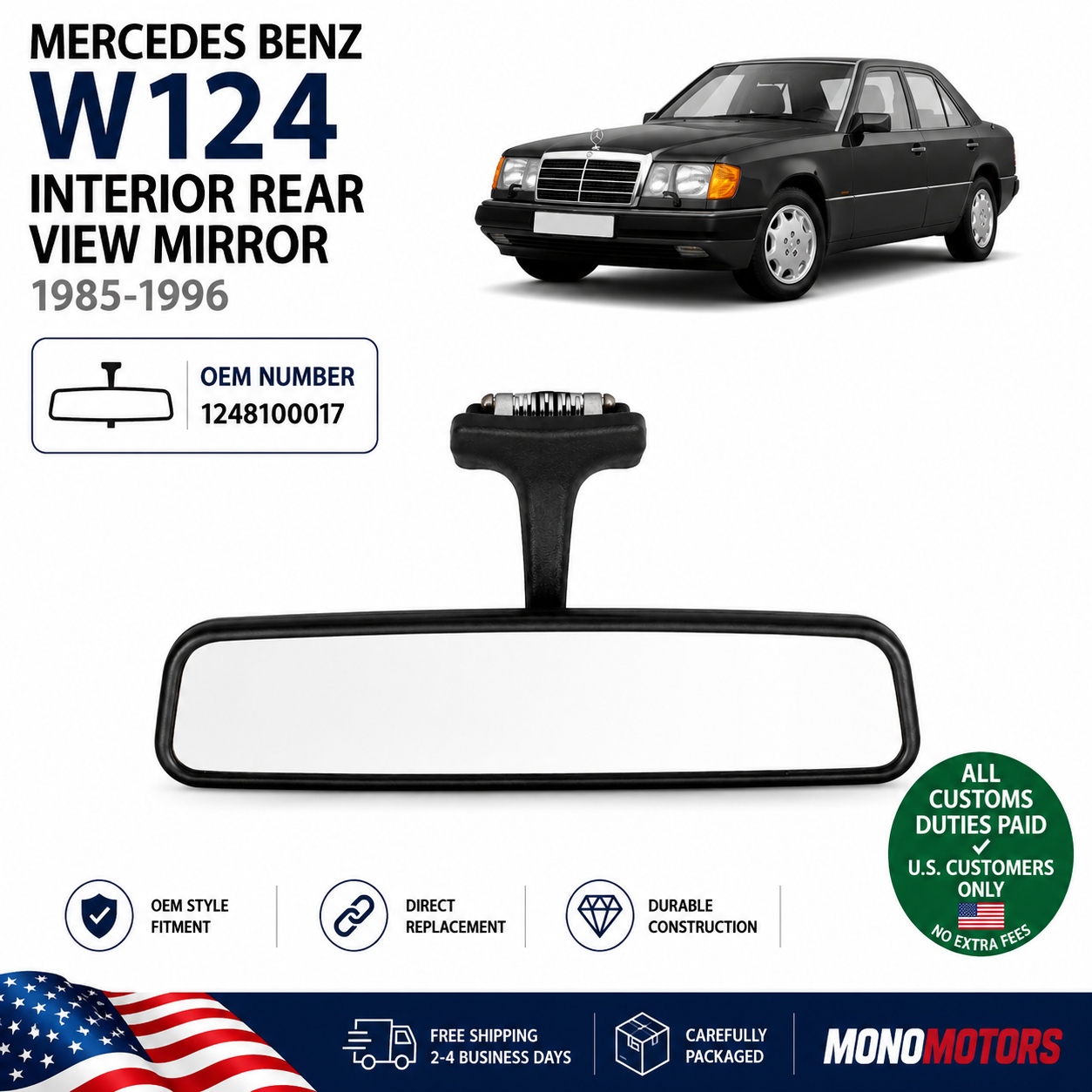 Interior Rear View Mirror for Mercedes Benz W124 W201 1984-1995 Black