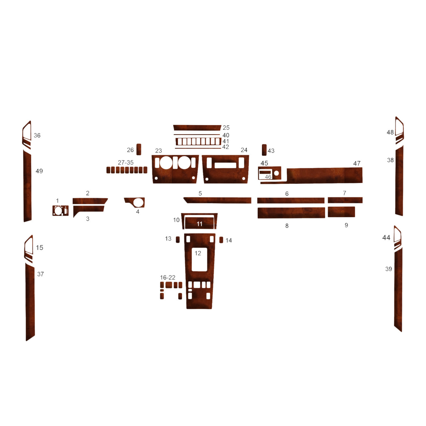 Wood Look Dash Trim Kit for Mercedes W124 Walnut Self Adhesive 1985-1996