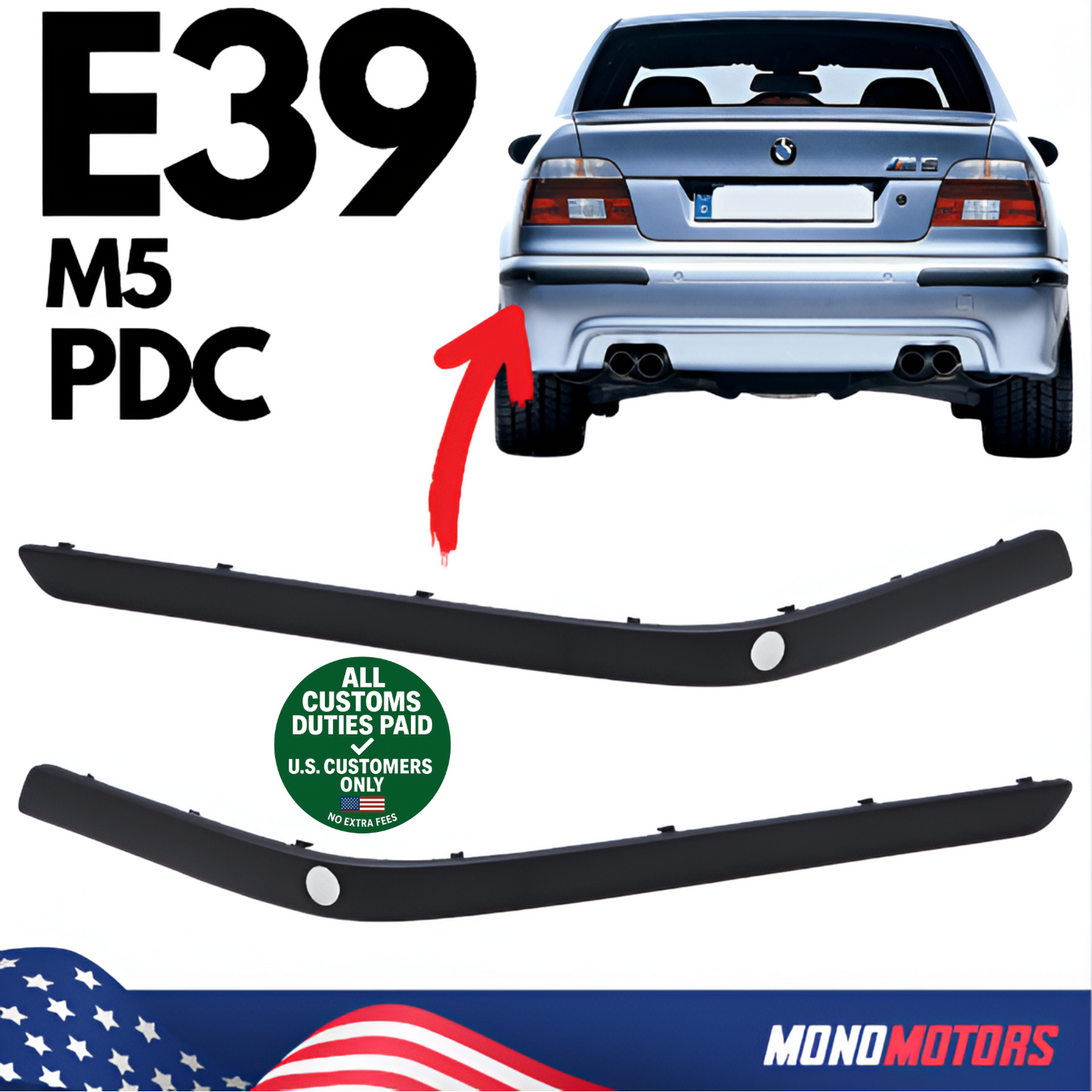 BMW E39 M Sport Rear Bumper PDC Moulding Strip Left Right Trim Set