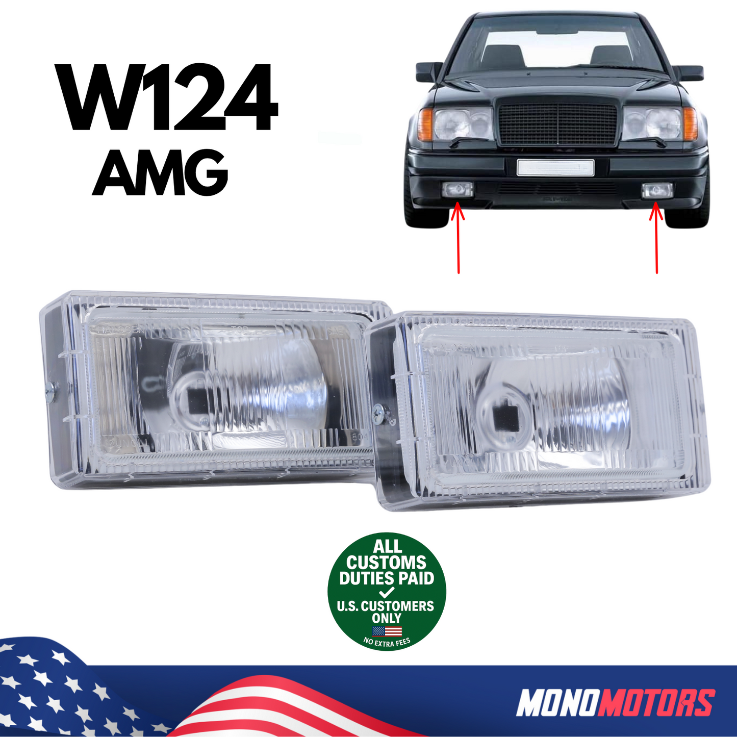Foglight Assembly Front Set for W124 AMG Gen1 1985–1995 OEM 2018200156S1