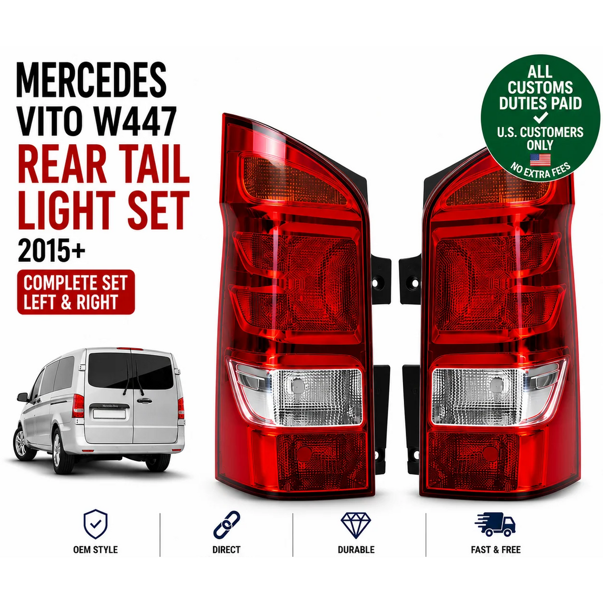 Rear Tail Lights for Mercedes Vito W447 2015+ Left Right Complete Lamp Set