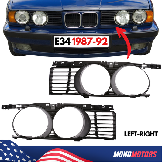 Headlight Grille for BMW E34 525i 530i 540i 1987-1992 Front Bumper Pair Grilles