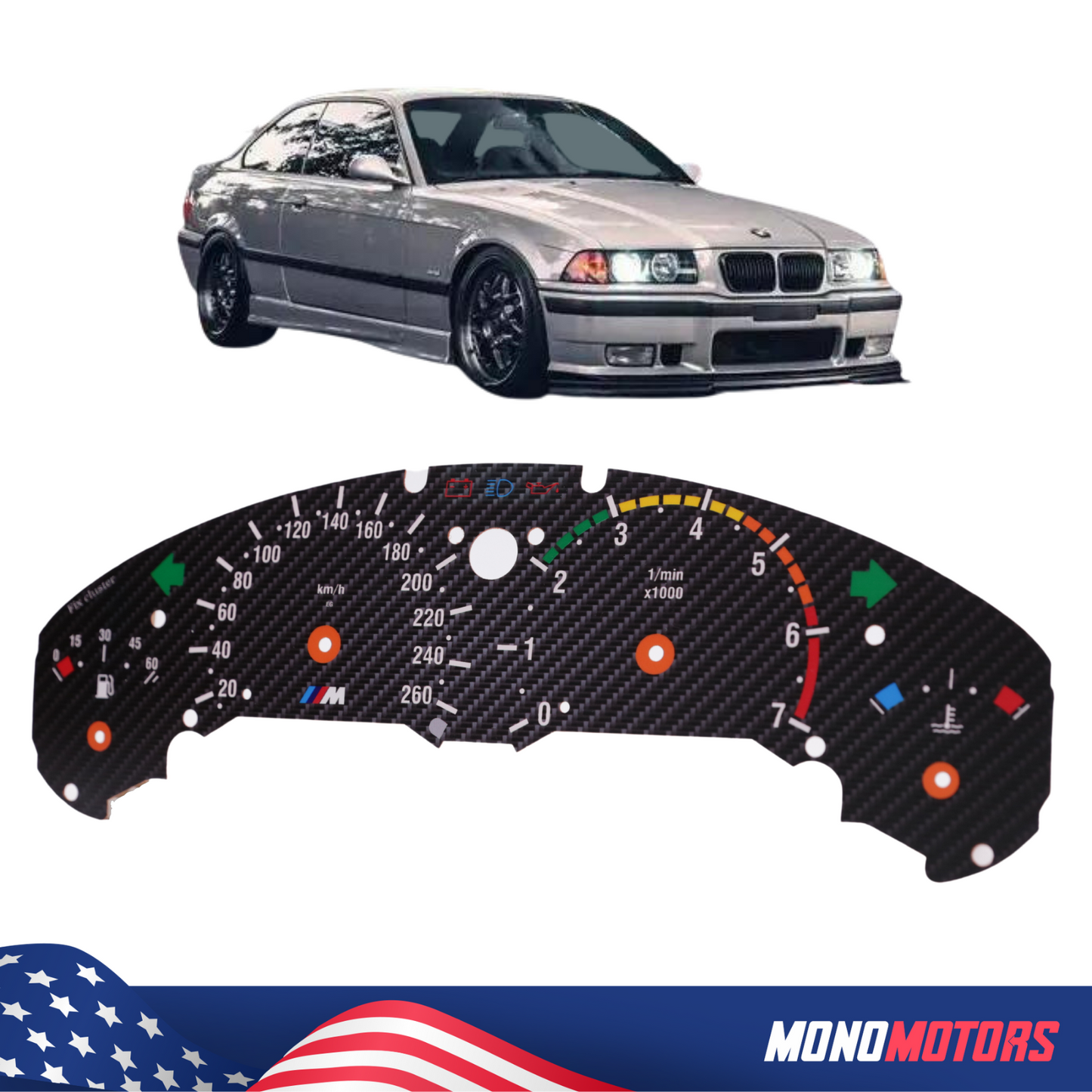 BMW E36 Display Speedometer Dial M Logo Carbon Backround