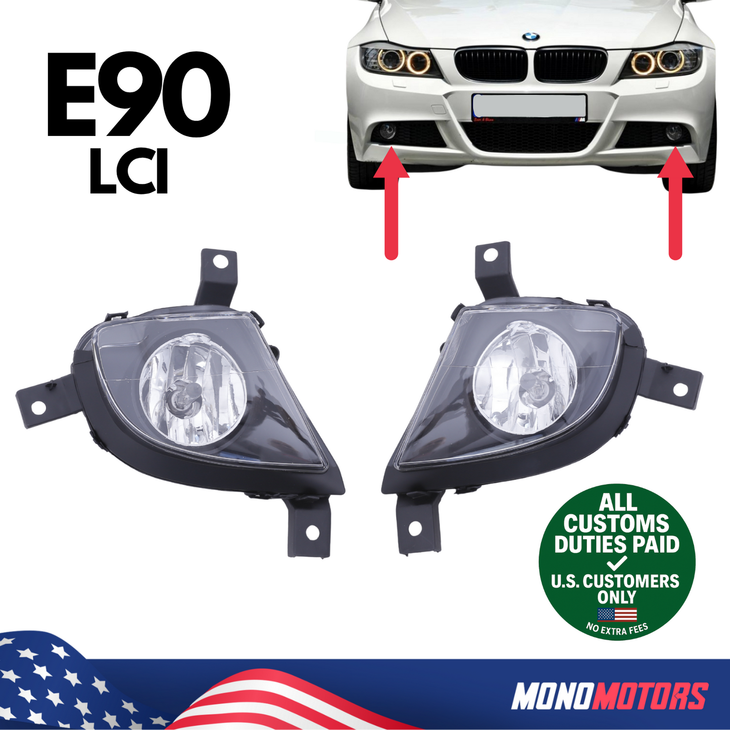 Fog Light Assembly Set Left Right for BMW E90 Lci 2009-11 A63177199894R/893L