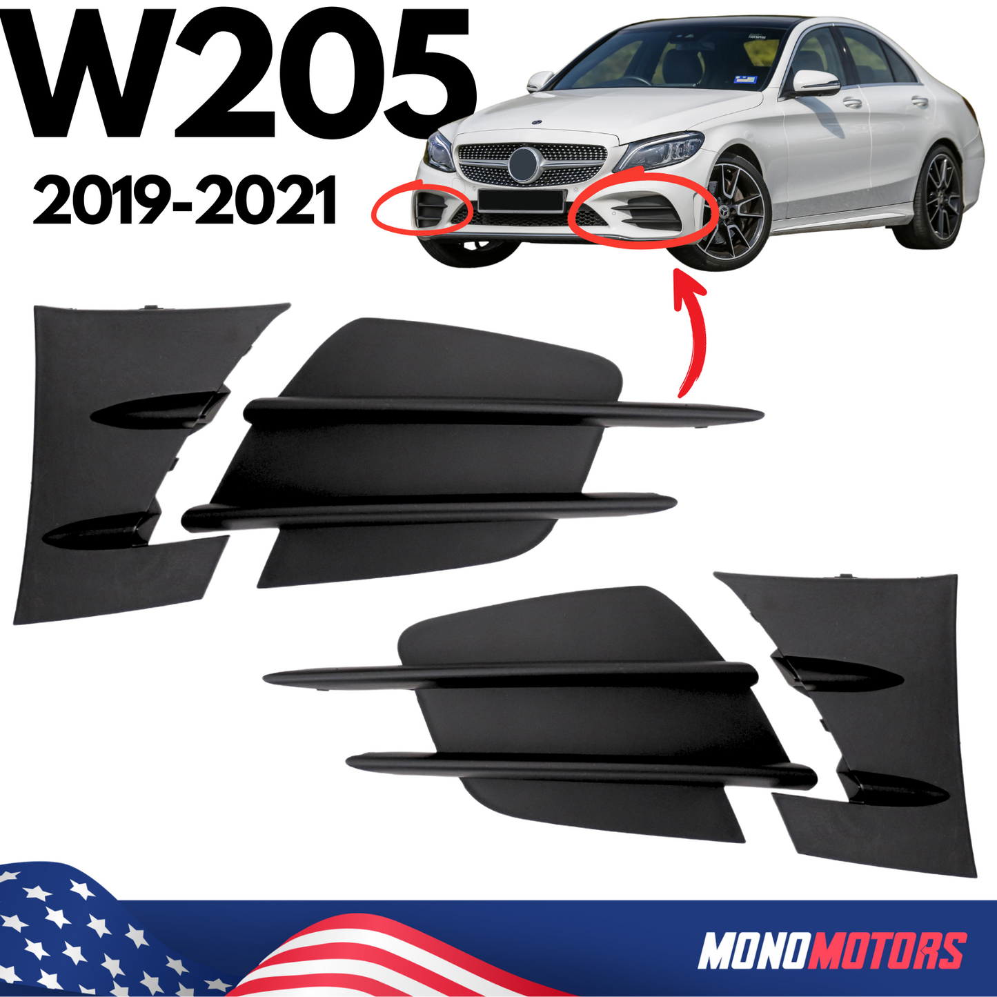 Front Bumper Trim for Mercedes-benz W205 C-CLASS AMG Bumper Lower Fog Grille L+r
