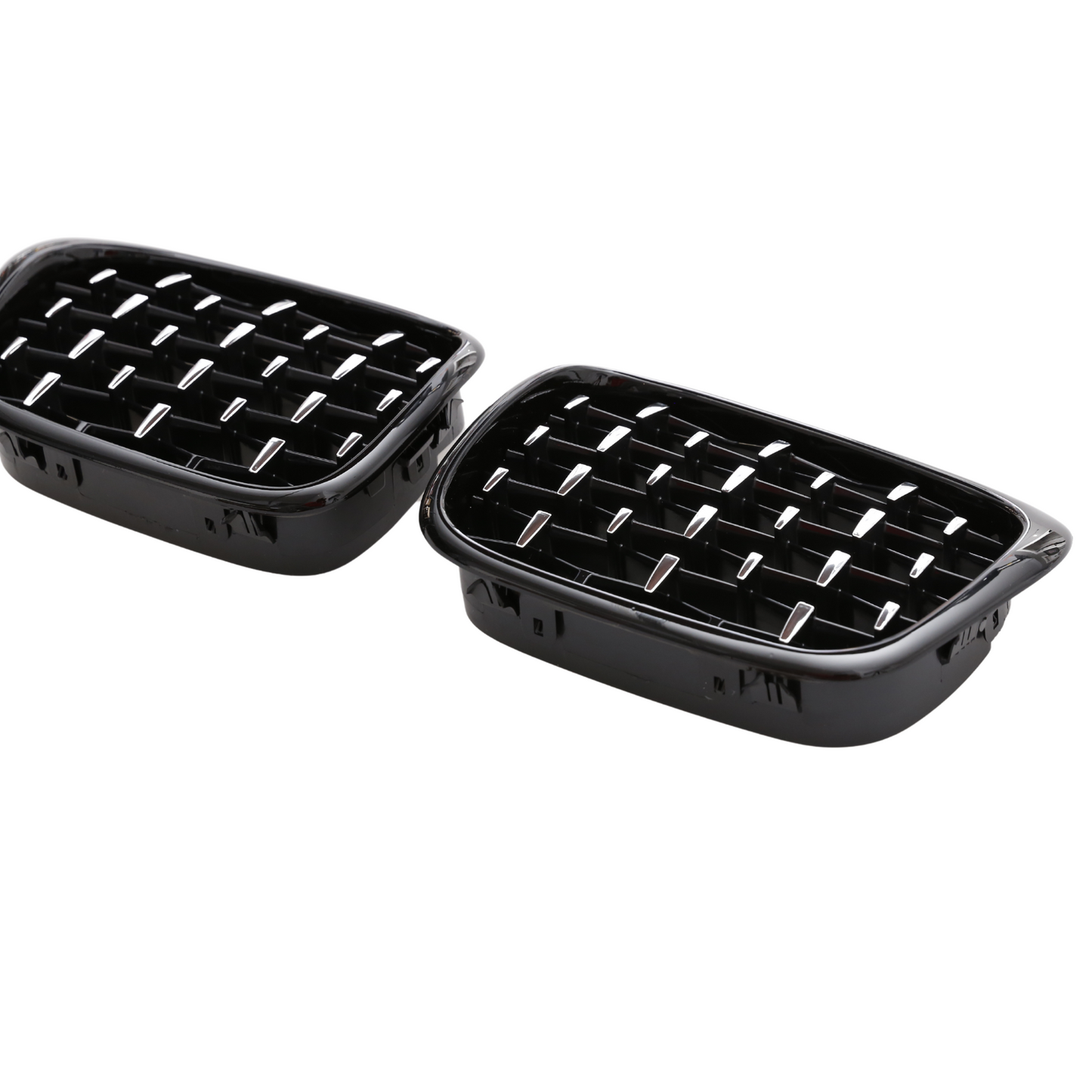 BMW E39 Gloss Black Diamond Chrome Mesh Grille 1996-2003 Kidney Grille Pair
