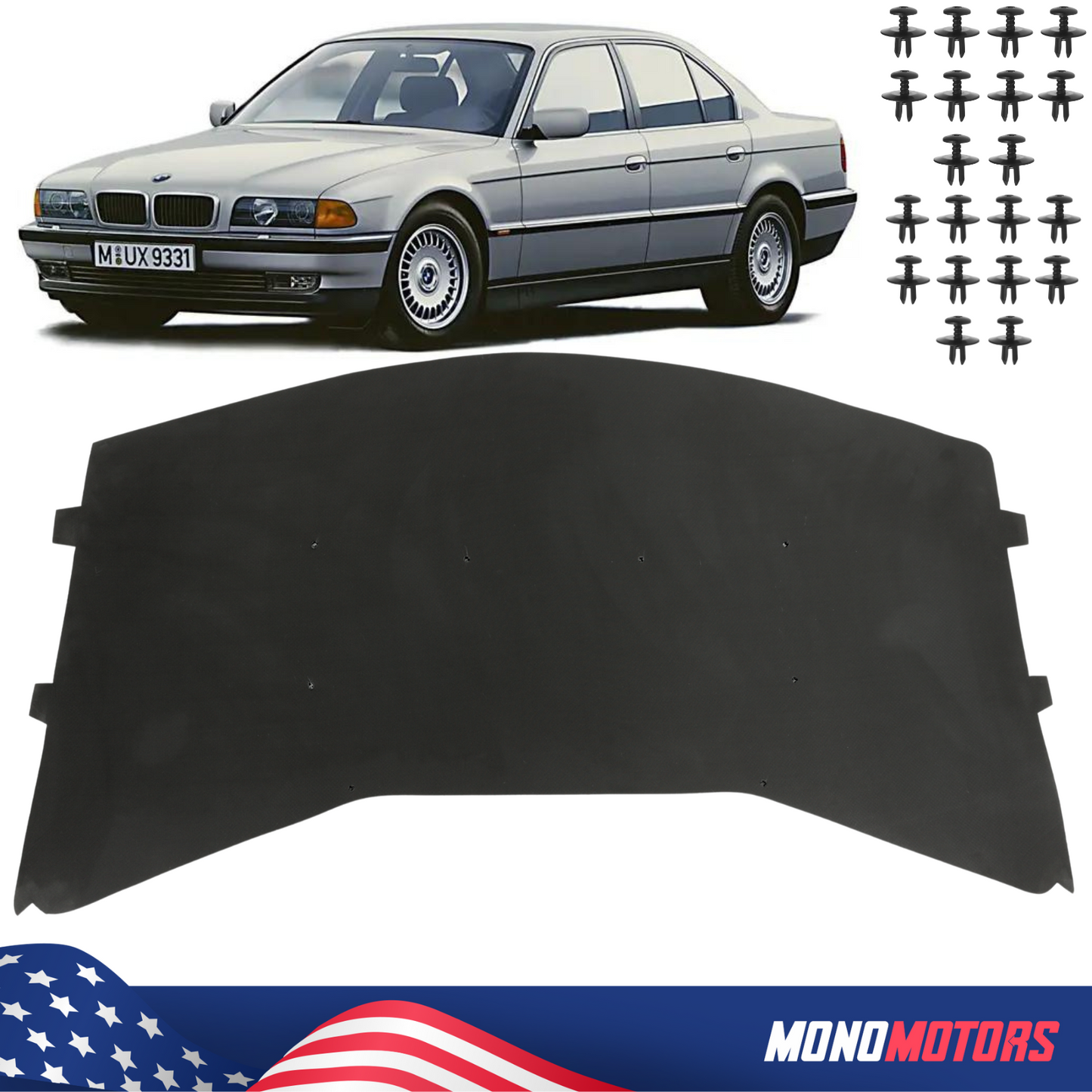 Hood Insulation Foam Pad for BMW E38 94-01 7 Series 740 750 /Rivets
