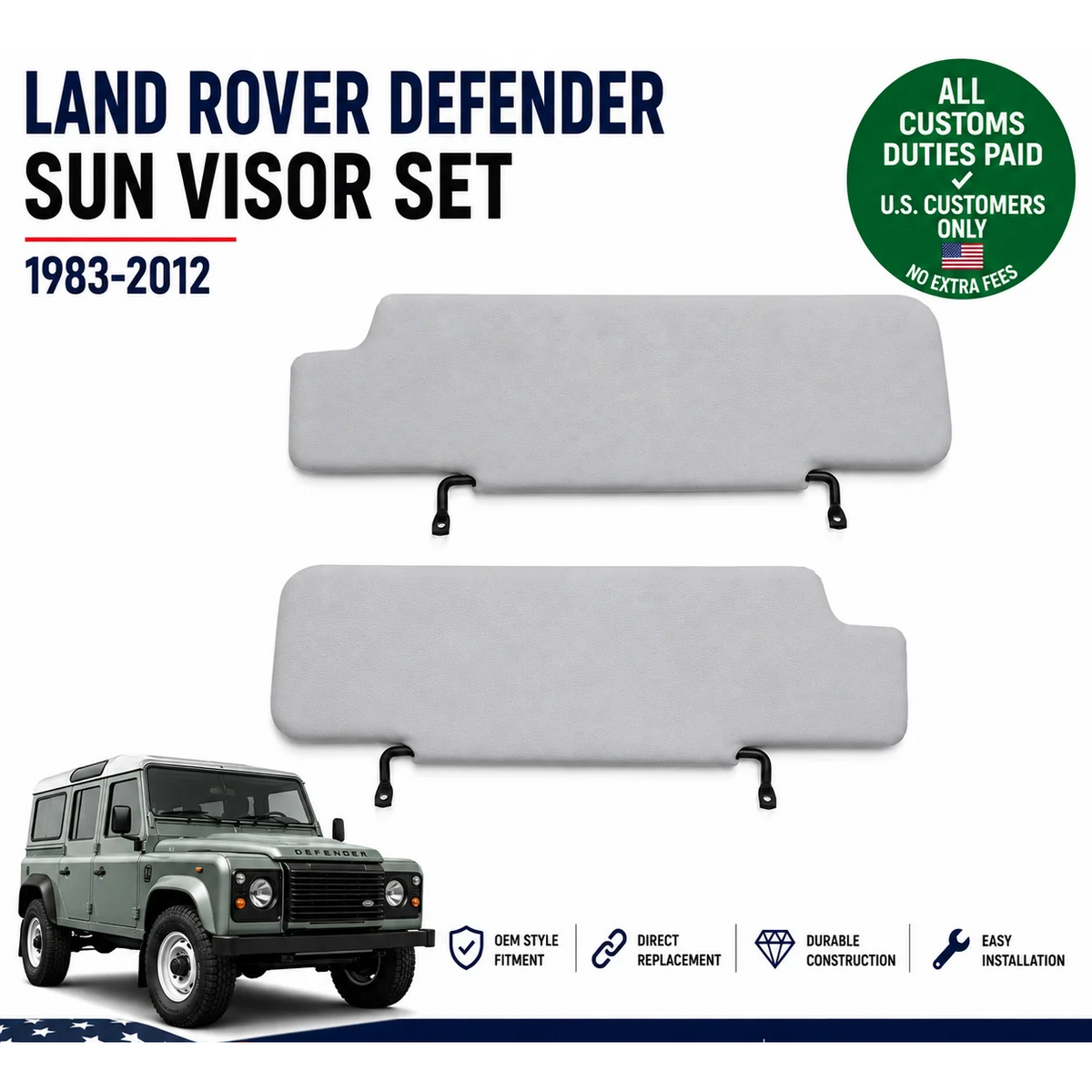 Sun Visor Set for Land Rover Defender Gray Left Right Pair 1983-2012