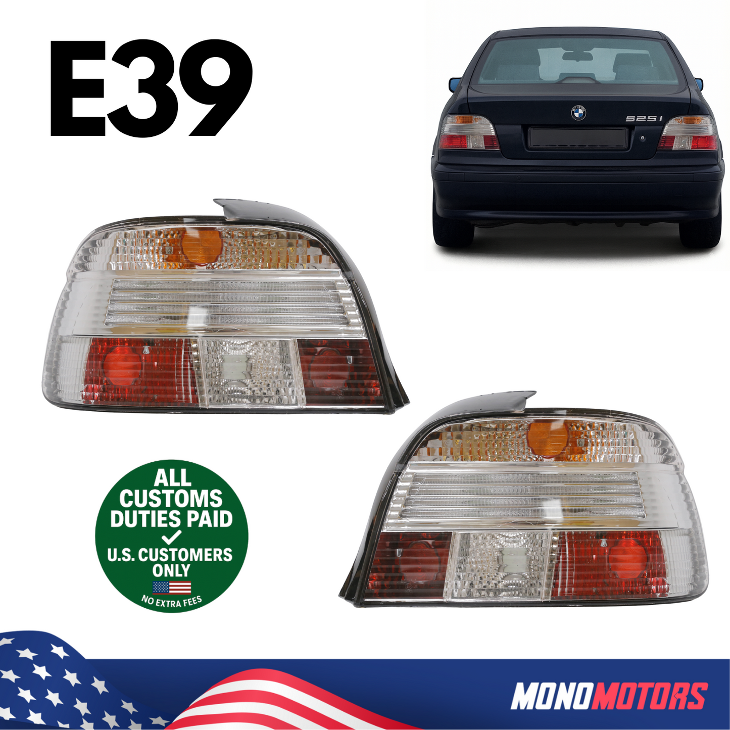 Rear Tail Lights Led-style Clear Left Right Set for BMW E39 1996-99 63216902527