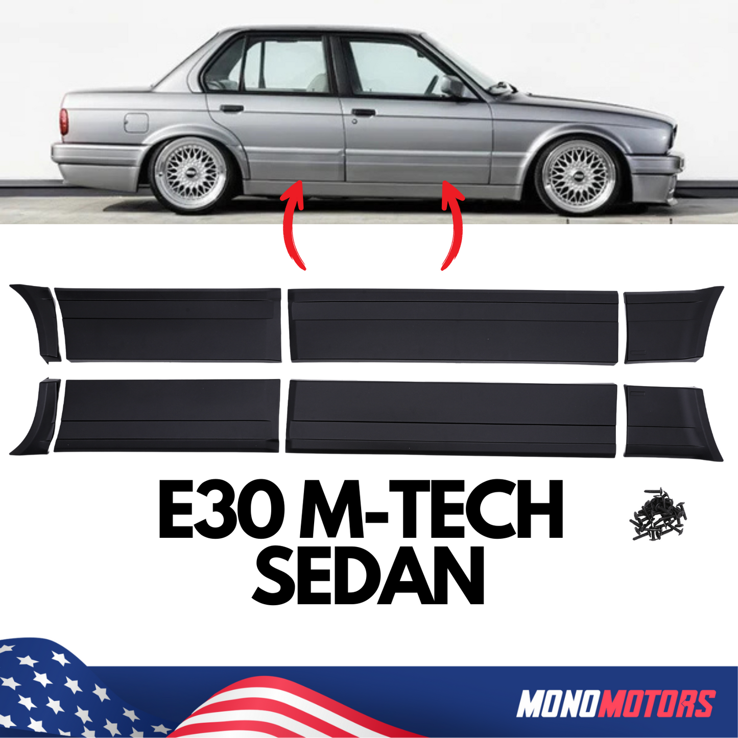 BMW E30 Sedan Door Side Panel Kit M-tech Performance Side Addon Pod Set