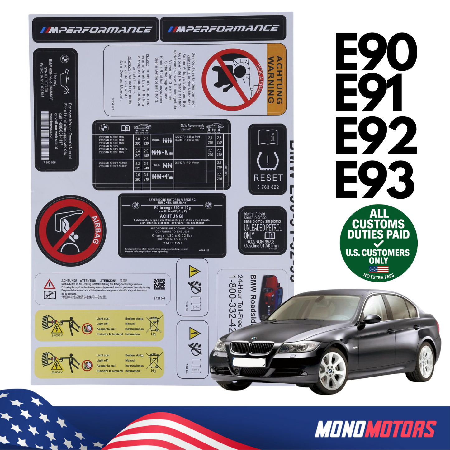 Stickers Decals Set Best Quality for BMW 3 Series E90 E91 E92 E93