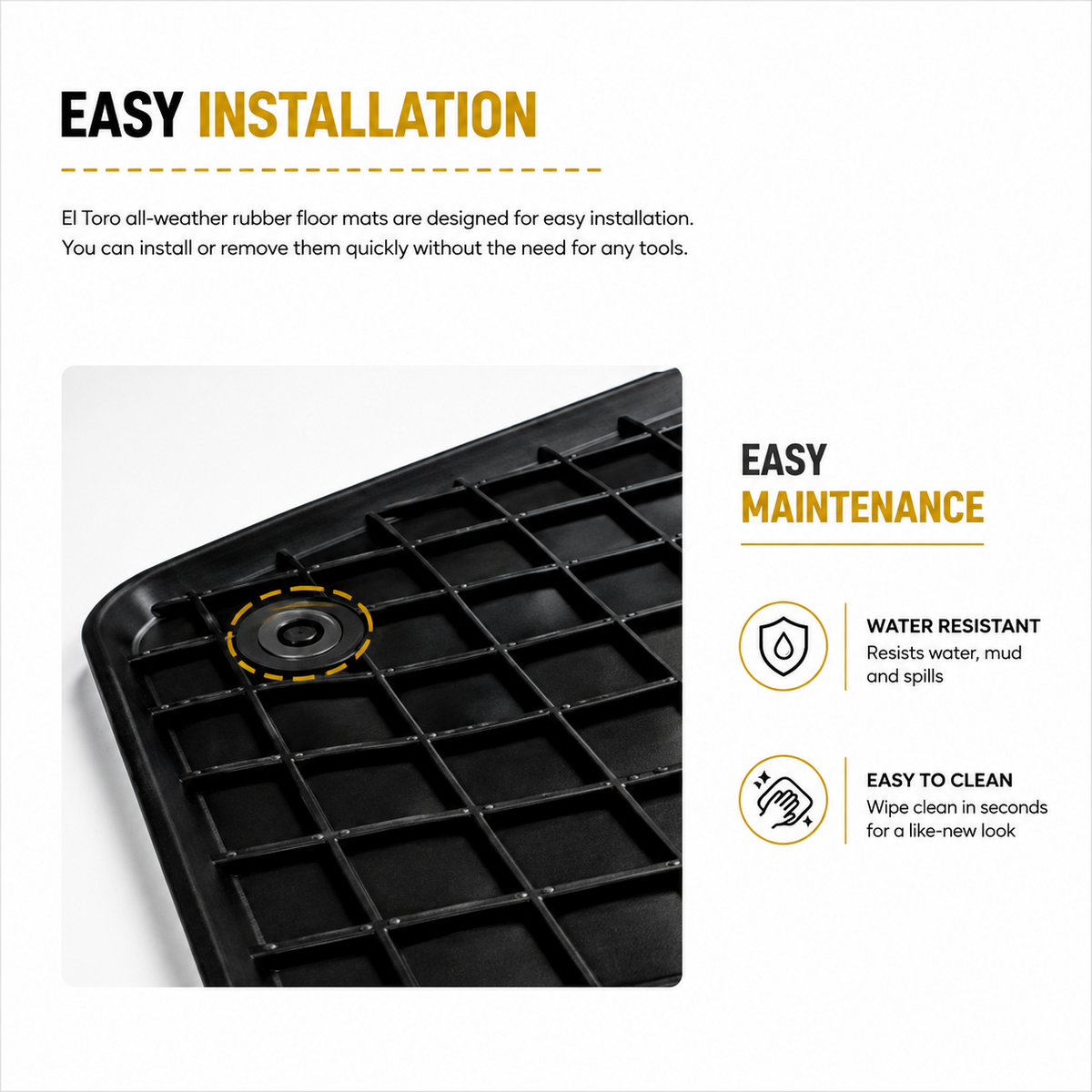 Rubber Floor Mat Set for Toyota Hilux Vii 2005-2015 All Weather 4pcs Black