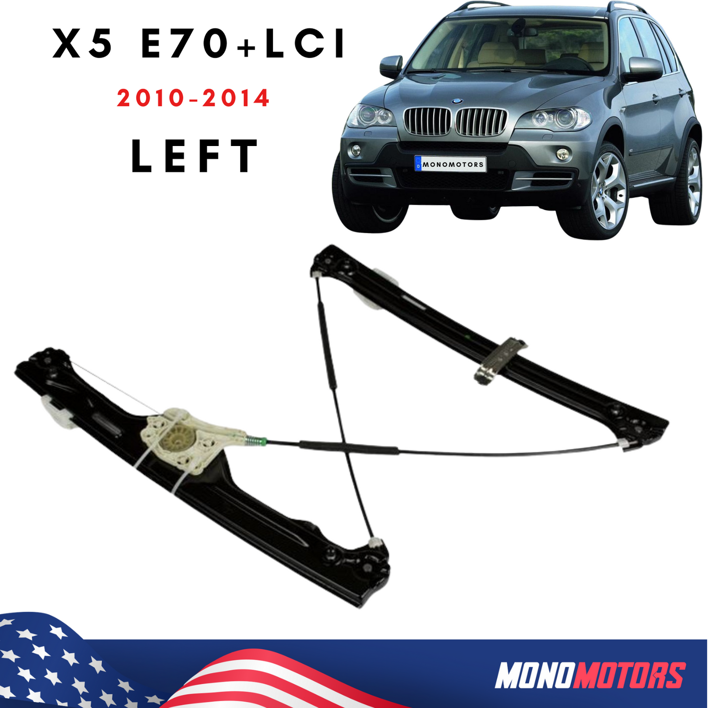 Left Front Door Window Regulator for BMW X5 E70+lci 2010-2014 Without Motor