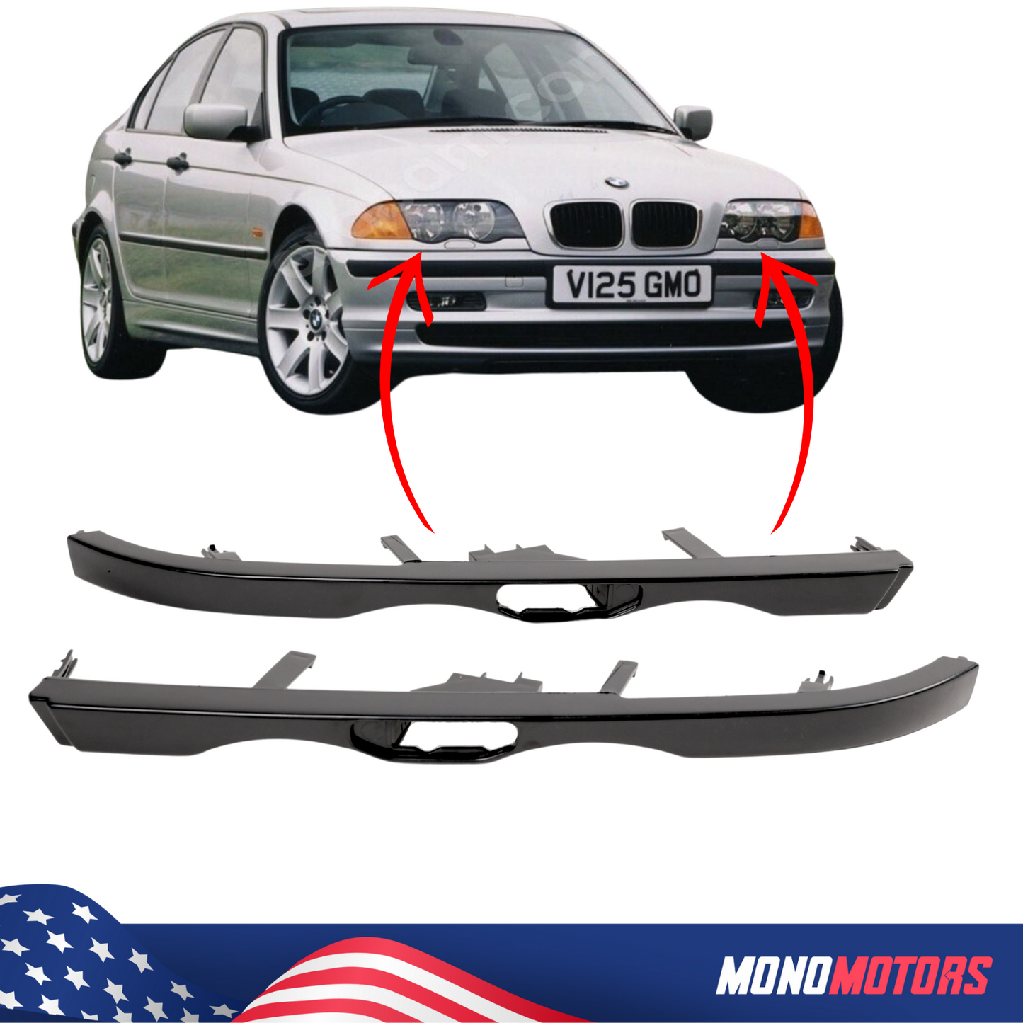Headlamp Mouldings Lower Trim for BMW E46 Sedan 1998-2001 /Headlight Washer Hole