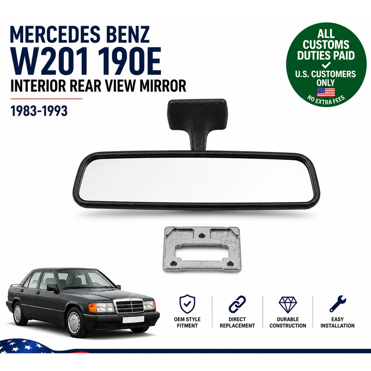 Interior Rear View Mirror for Mercedes Benz W201 190e 1983-1993 1248100017