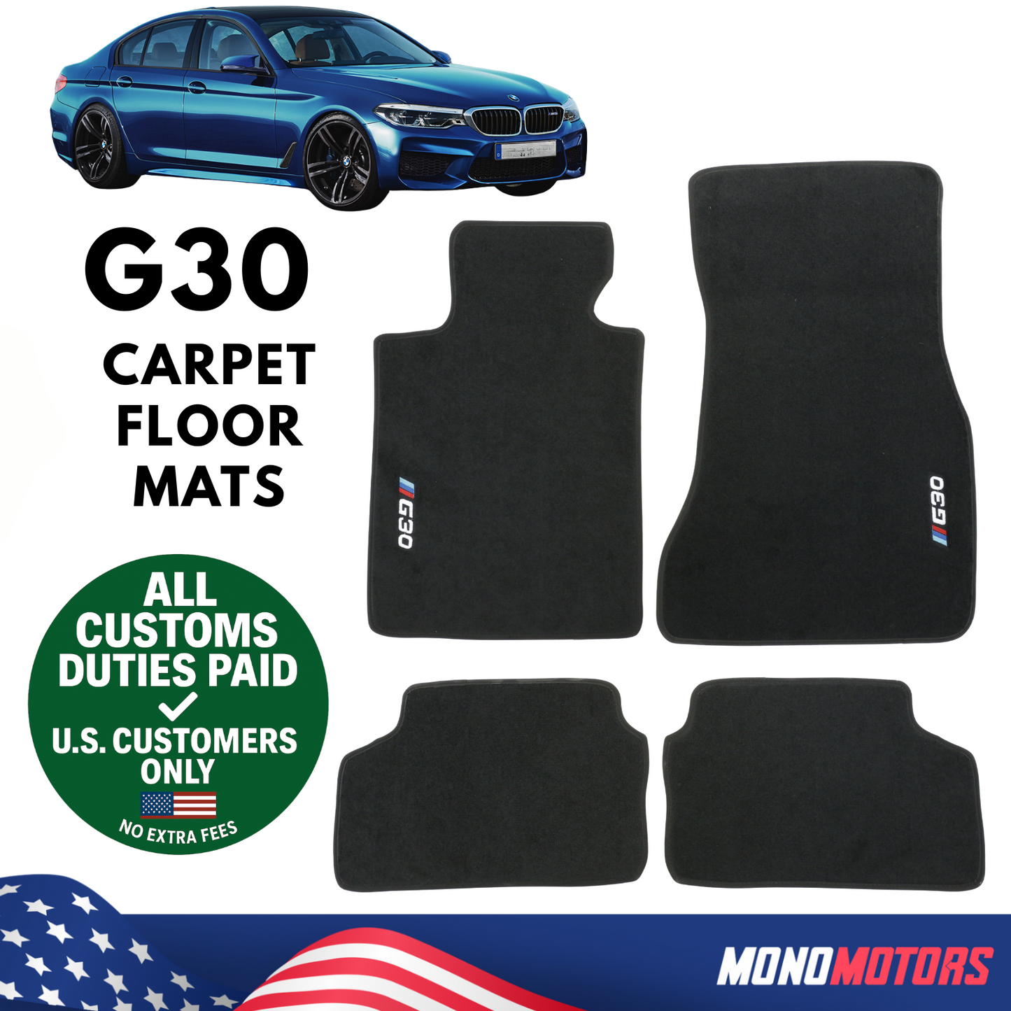 Carpet Floor Mats M Style for BMW 5 Series G30 Non Slip Set