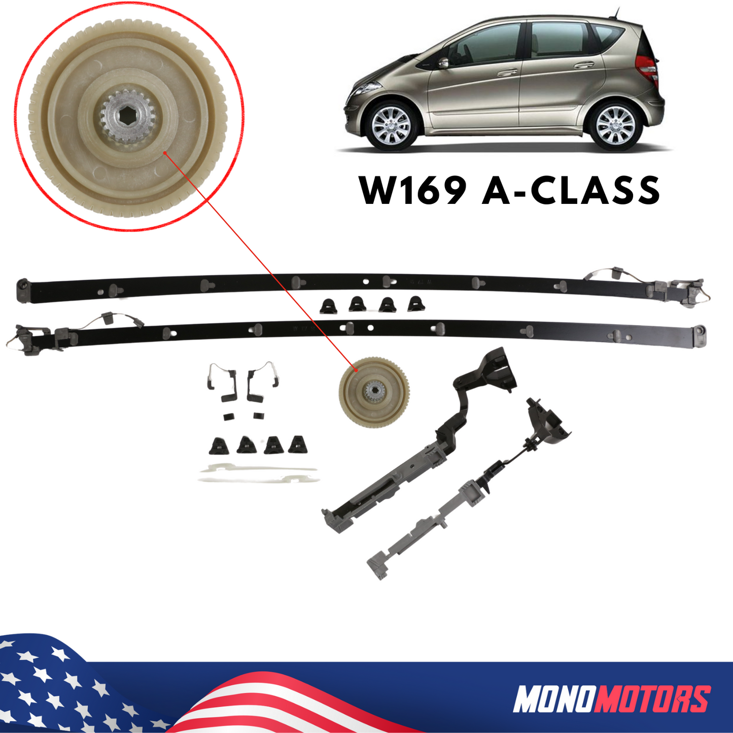 Mercedes A Class W169 A180 Sunroof Repair Kit with Motor Gear Rails Bracket
