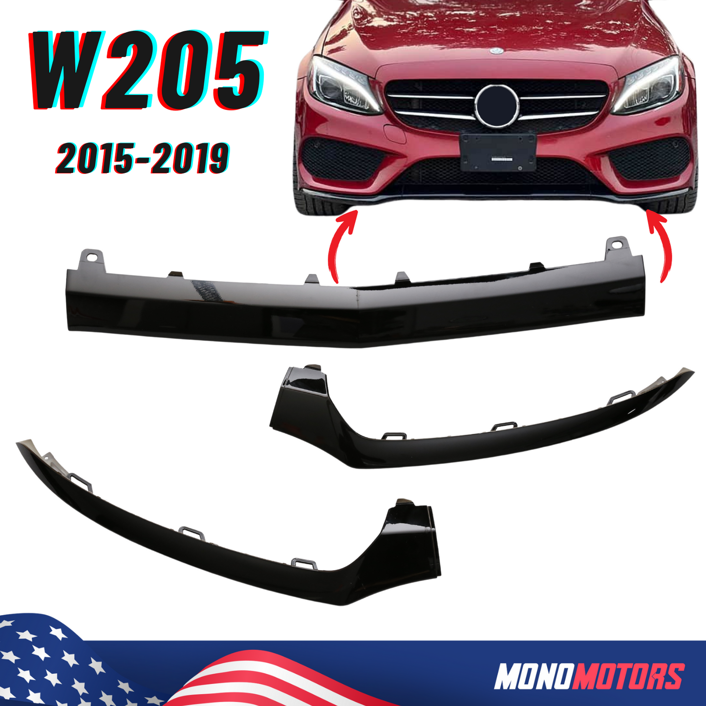 Mercedes Benz A205 C205 W205 Front Bumper Lip Lower Lip Trim Molding C-CLASS