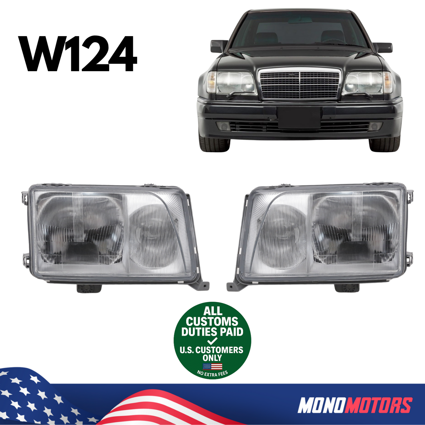 Headlight Assembly Left Right Set for Mercedes W124 93-95 1248203357 1248203457