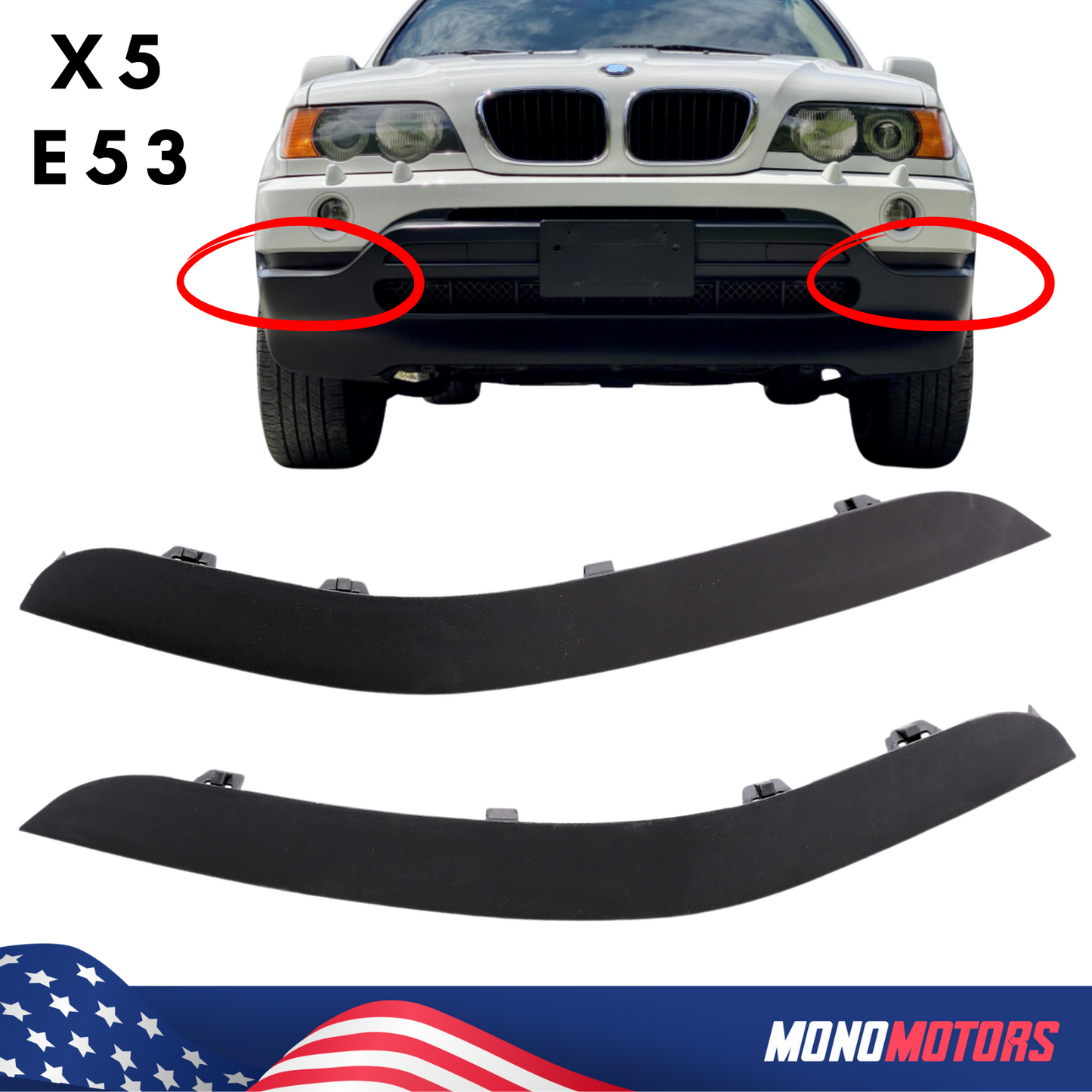 Front Bumper Trims Strips for BMW X5 X53 2000 2001 2002 2003 L + R 2pcs Plastic