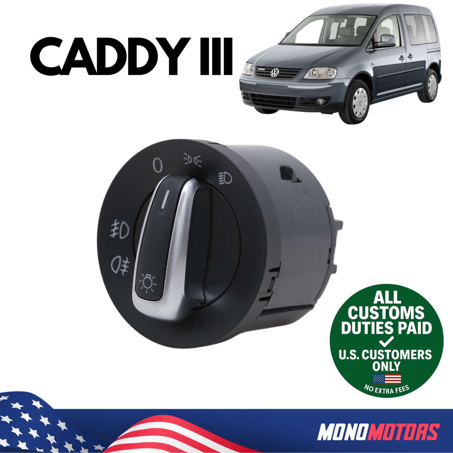 Headlight Switch Chrome 10 Pin for VW Caddy III OEM 3C8941431C