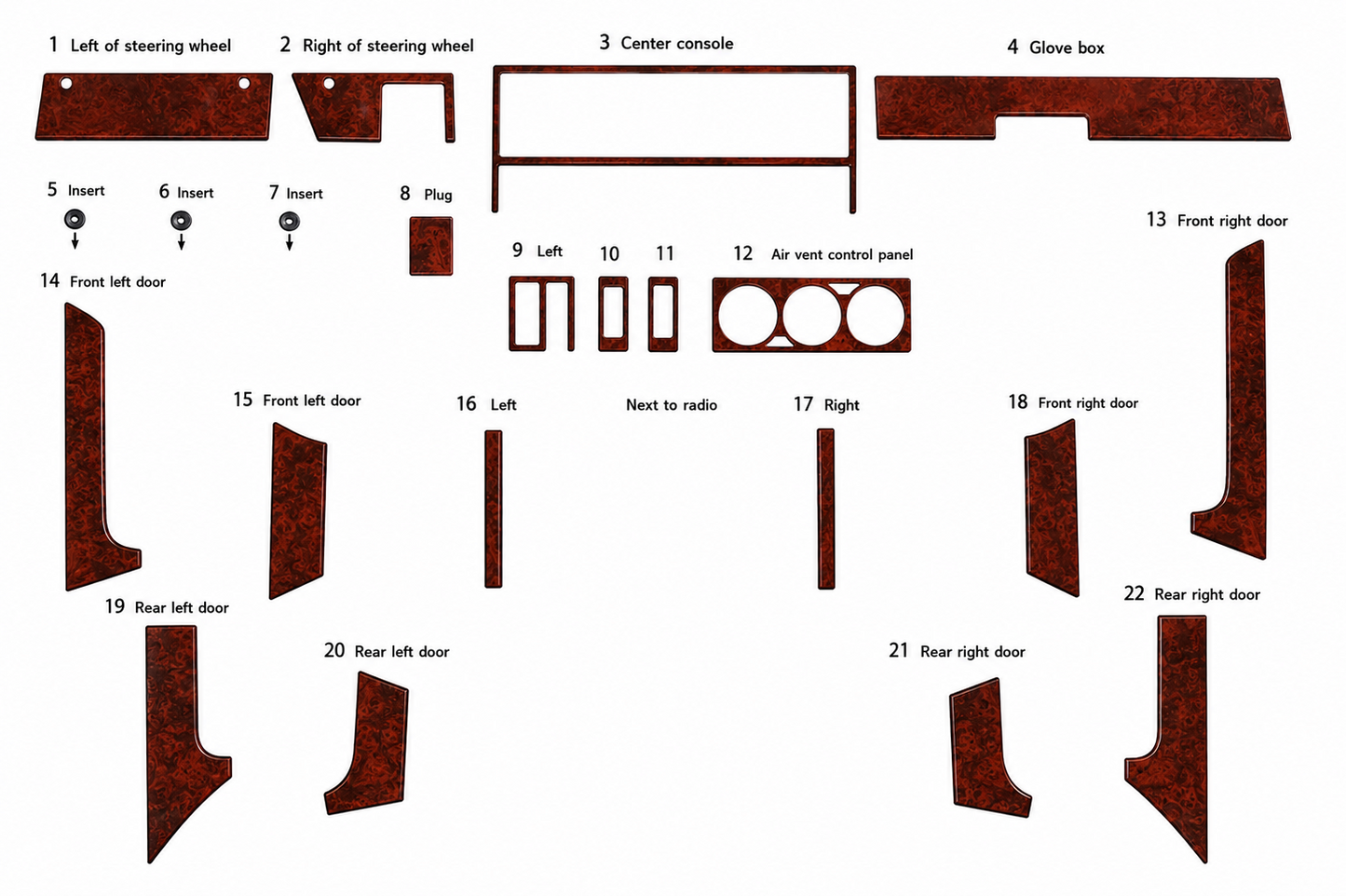 Wood Look Dash Trim Kit for BMW 5 Series E34 Walnut Self Adhesive 88-95