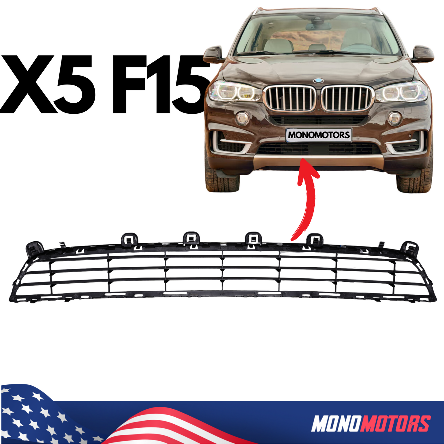 Front Bumper Center Lower Grille Textured Plastic for BMW X5 F15 2014-2018