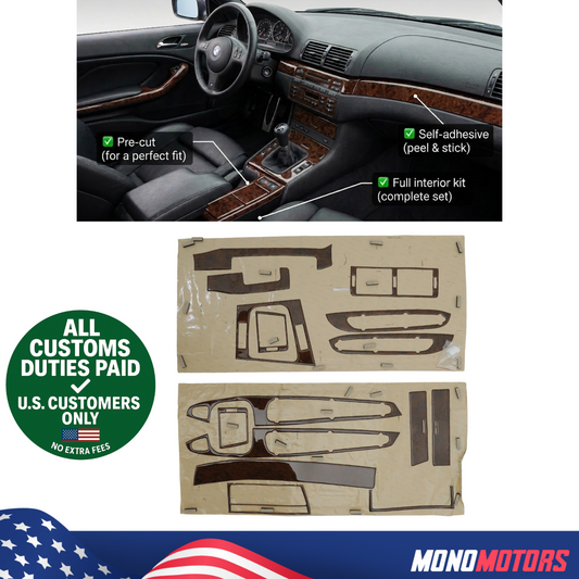 Wood Trim Overlay Kit for BMW E46 Walnut Pre Cut Self Adhesive