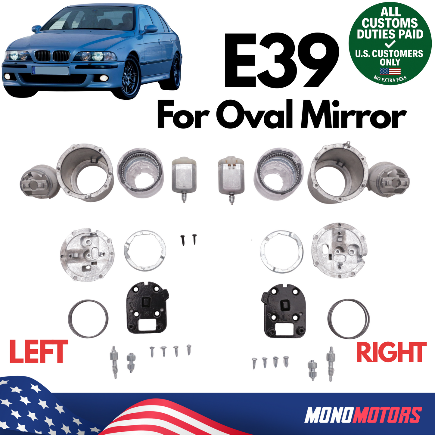 Folding Side Oval Mirror Repair Kit for BMW E39 Motor Left Right Full Set