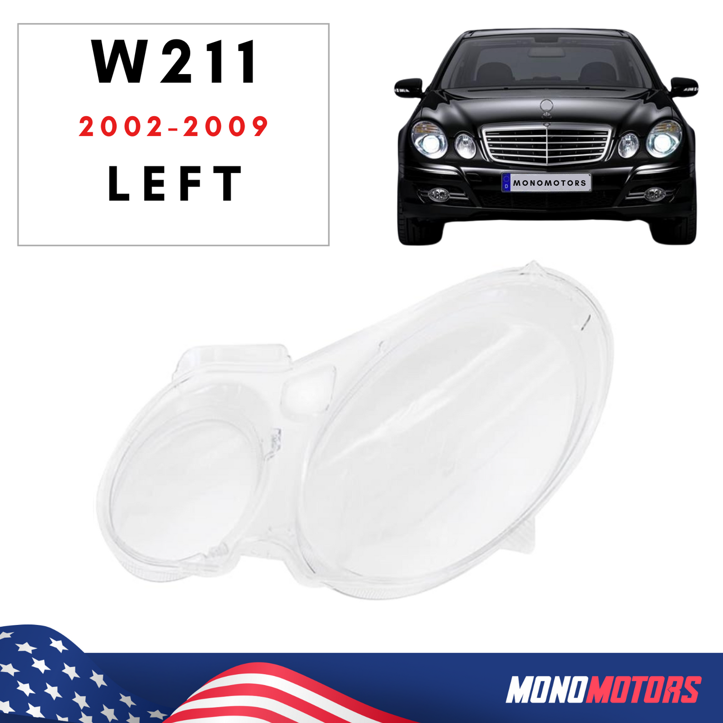 Left Headlight Plastic Lens for Mercedes-benz E Class W211 S211 2002-2009
