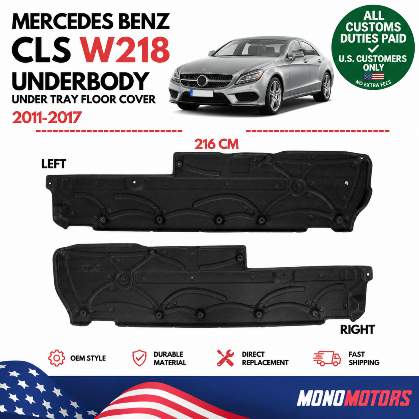Mercedes Benz Cls W218 Underbody Under Tray Floor Cover L+r 2011-2017