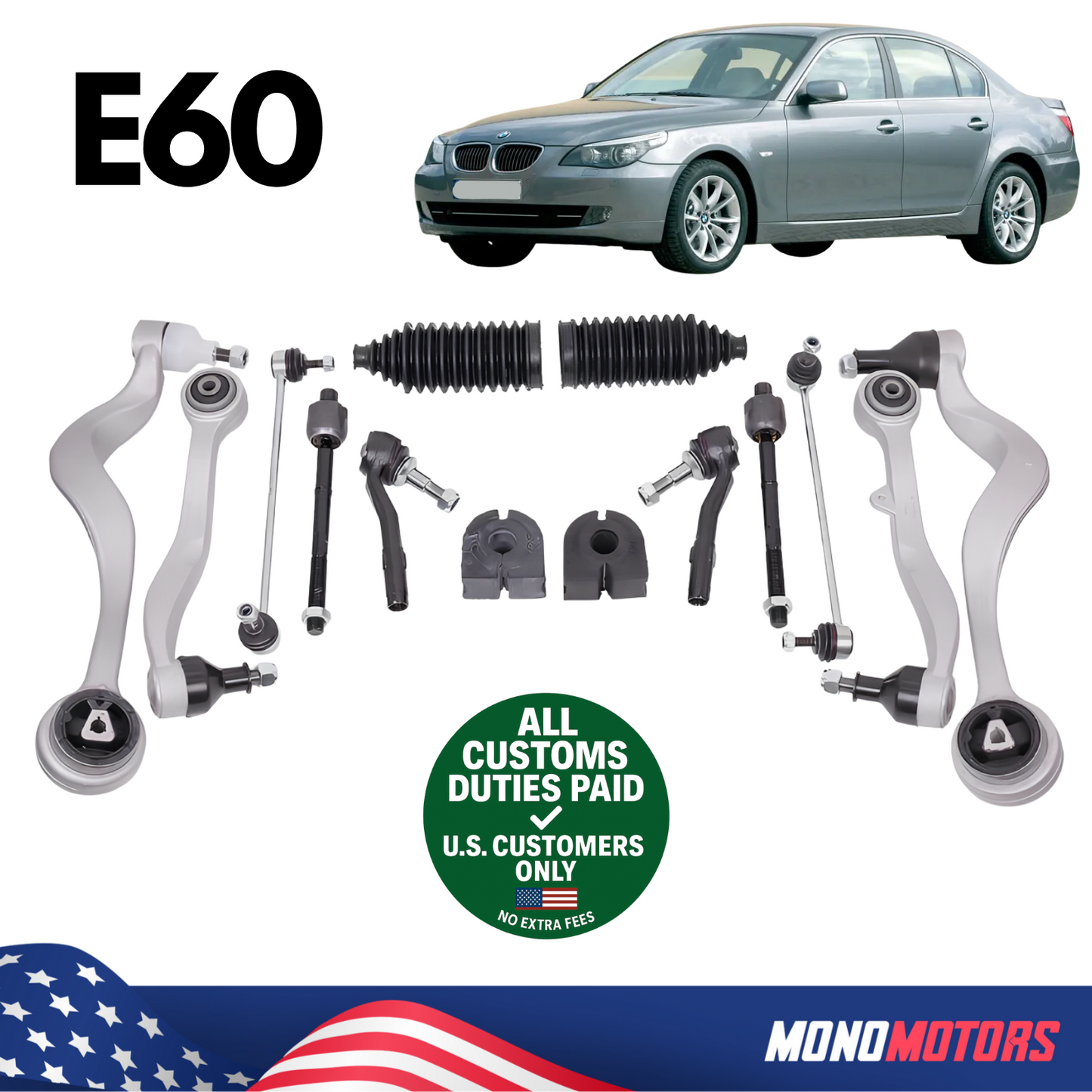 Front Suspension Kit Control Arms Tie Rods Sway Bars for BMW E60 2003-2010