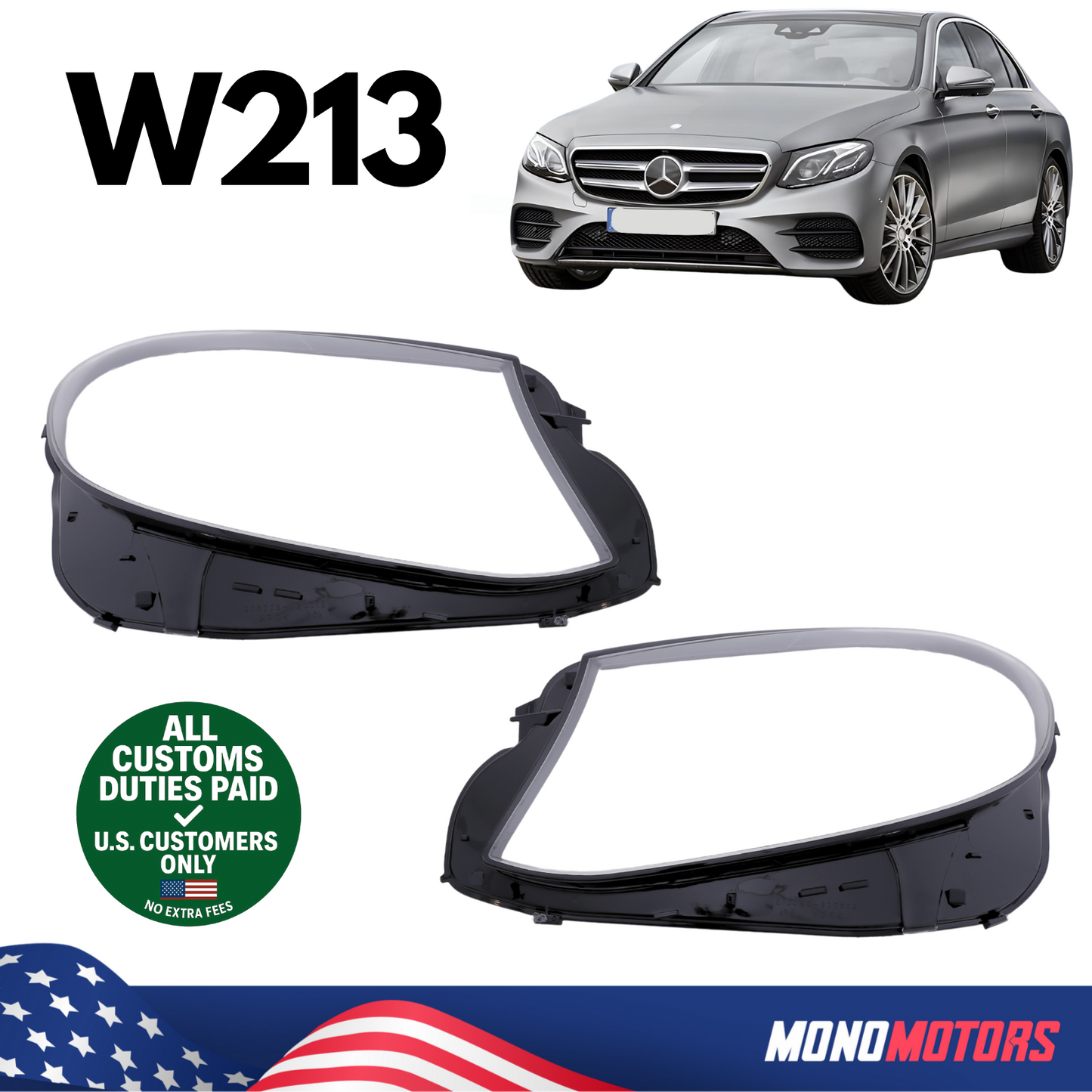 Headlight Lens Set Left Right Plastic Mercedes W213 A2138202161P1 A2138202261P1