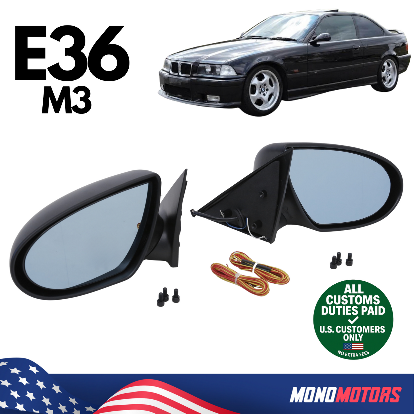 Side Folding Side Mirror Set for BMW E36 Coupe M3 OEM Ref 51162253827