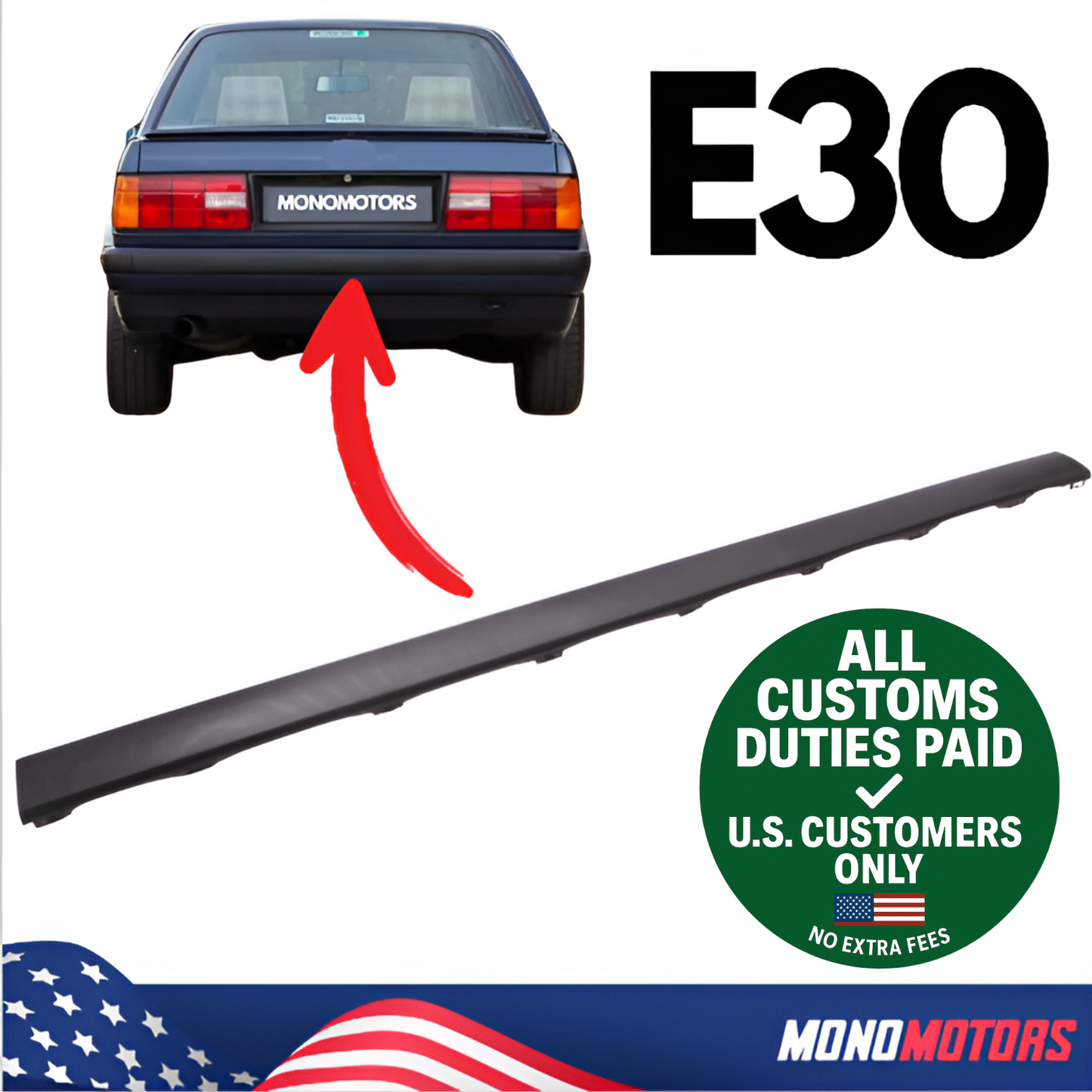 Rear Bumper Trim Molding for BMW E30 1988-1992 Center Trim Molding Impact Strip
