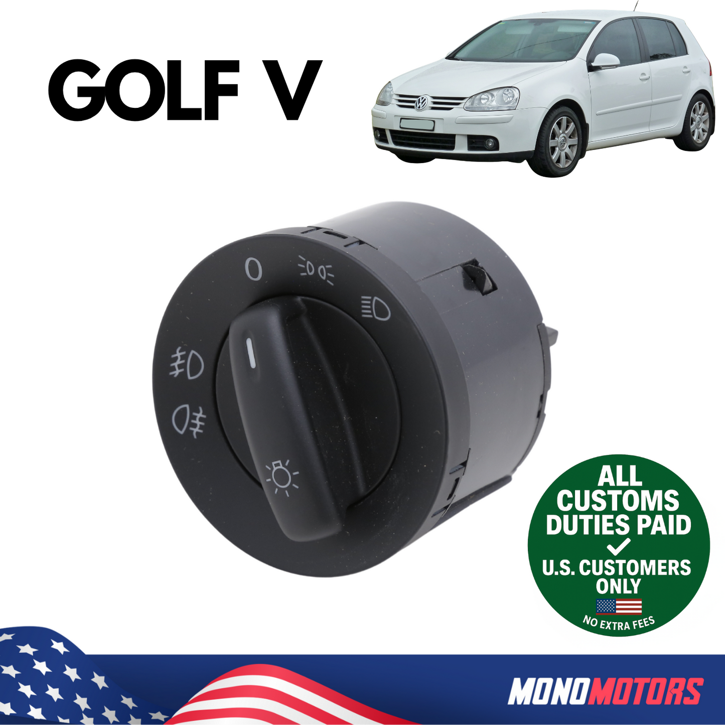 Headlight Switch with Fog Light 10 Pin for VW Golf V OEM 1K0941431Q