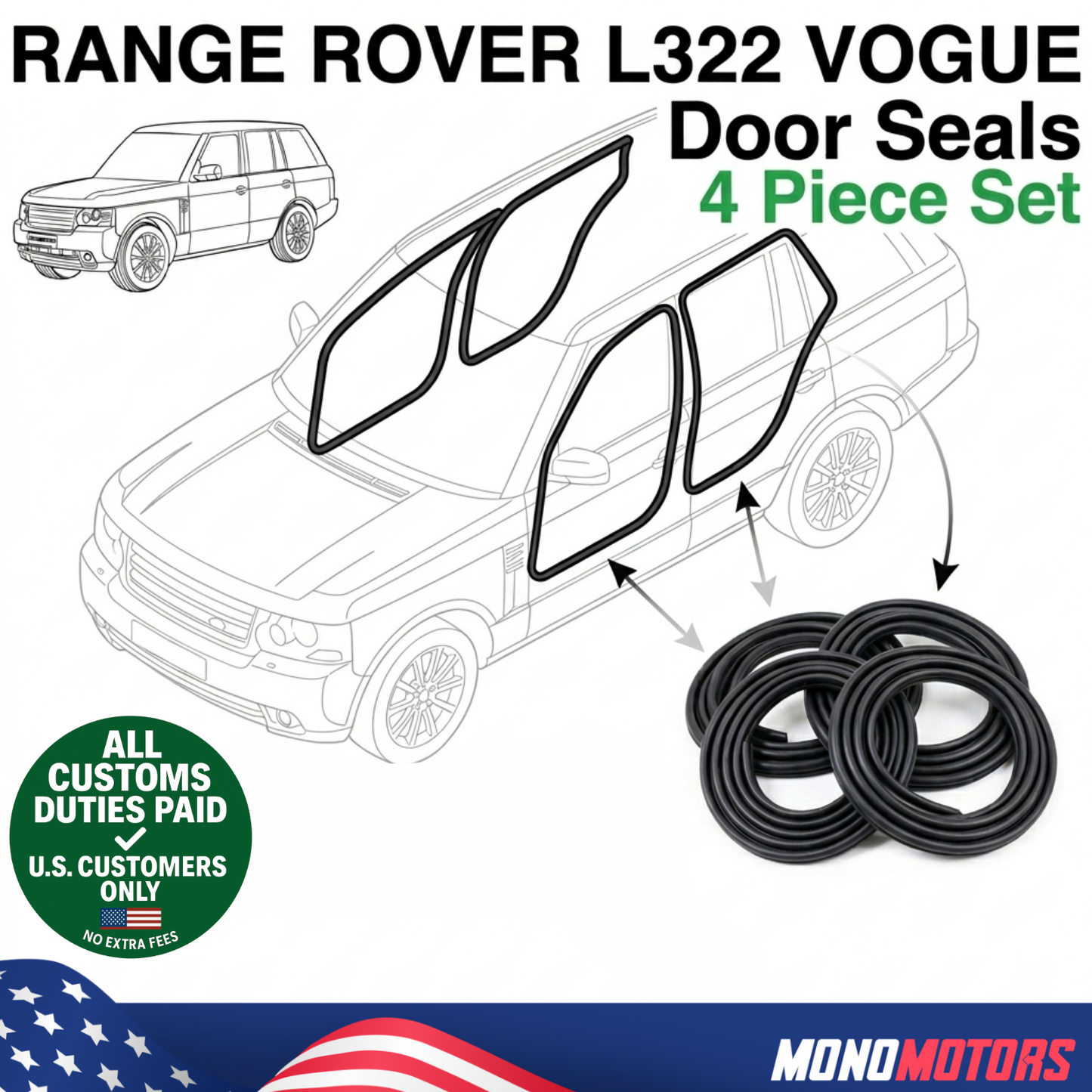 Velvet Door Seal Set for Range Rover L322 2002-2012 Front Rear 4pcs